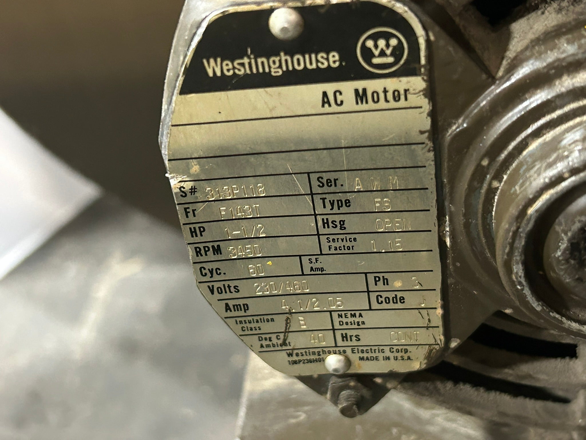 ILG Industries 75-17 Blower Motor Westinghouse Type FS 1.5HP 3PH 3500RPM