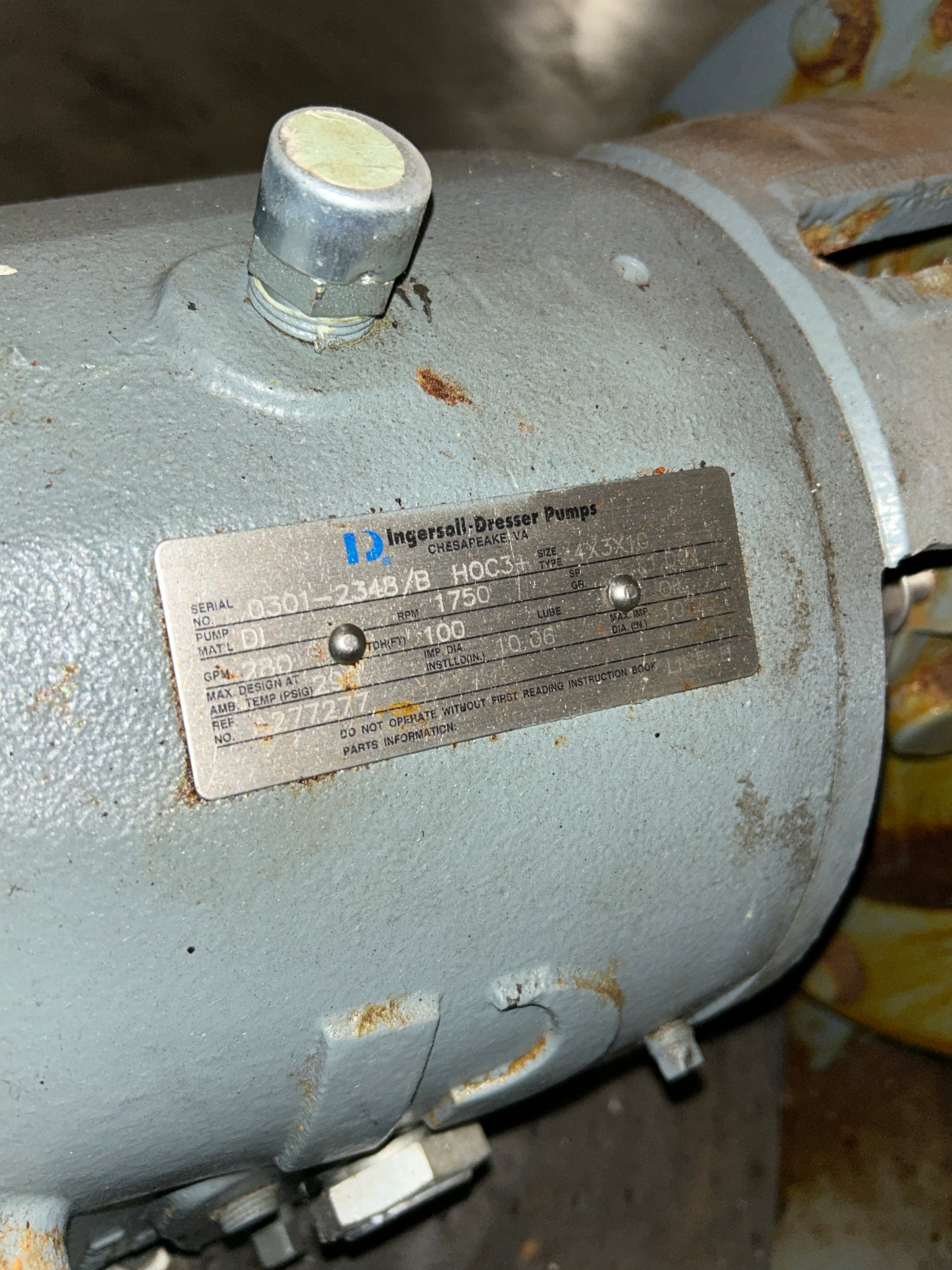 Ingersoll-Dresser HOC3+ Pump Assembly 4x3x10 1750RPM 280GPM 290PSIG