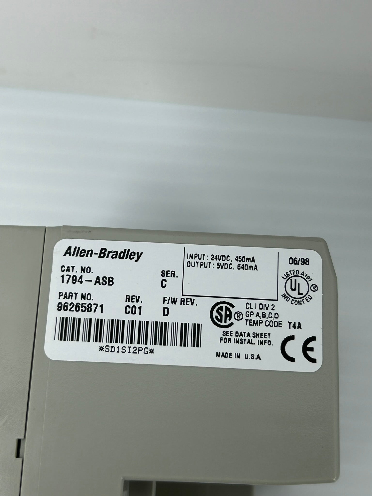 Allen-Bradley 1794-ASB Flex I/O Power Supply RIO Adapter Ser C Rev C01 F/W Rev D
