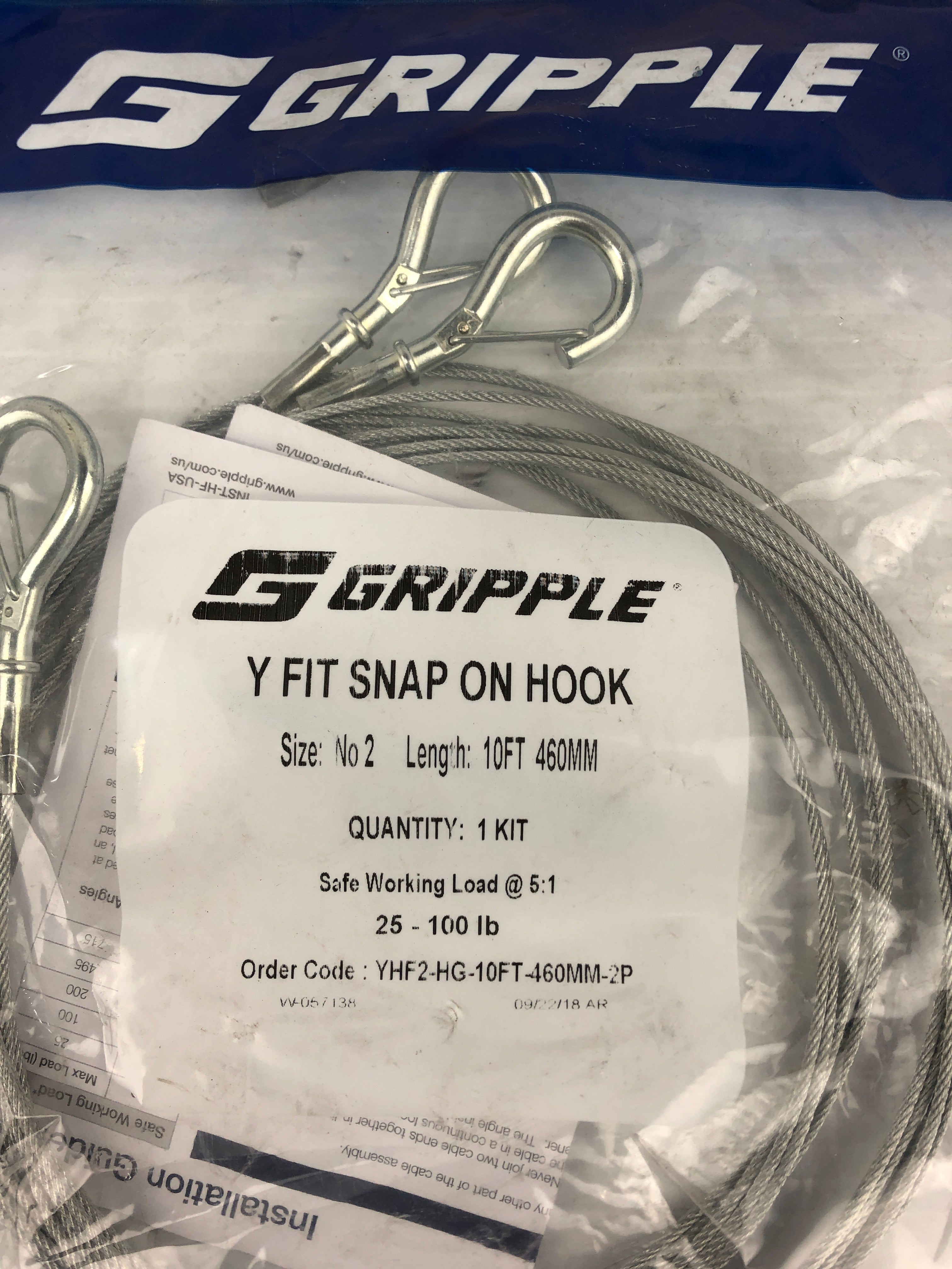 Gripple Y Fit Snap On Hook Size #2 10 FT 460MM 25-100LB YHF2-HG-10FT-460MM-2P