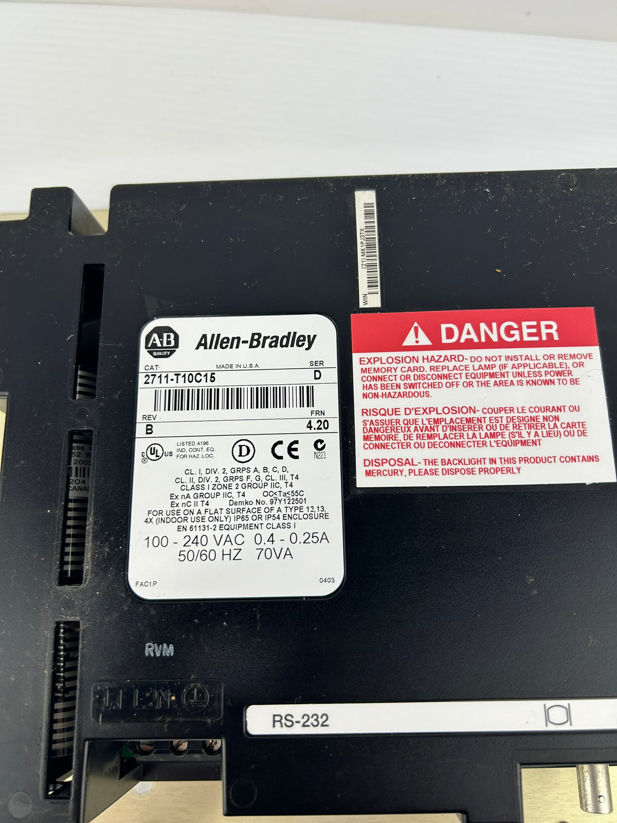 Allen-Bradley 2711-T10C15 HMI PanelView 1000 Touchscreen Series D TESTED
