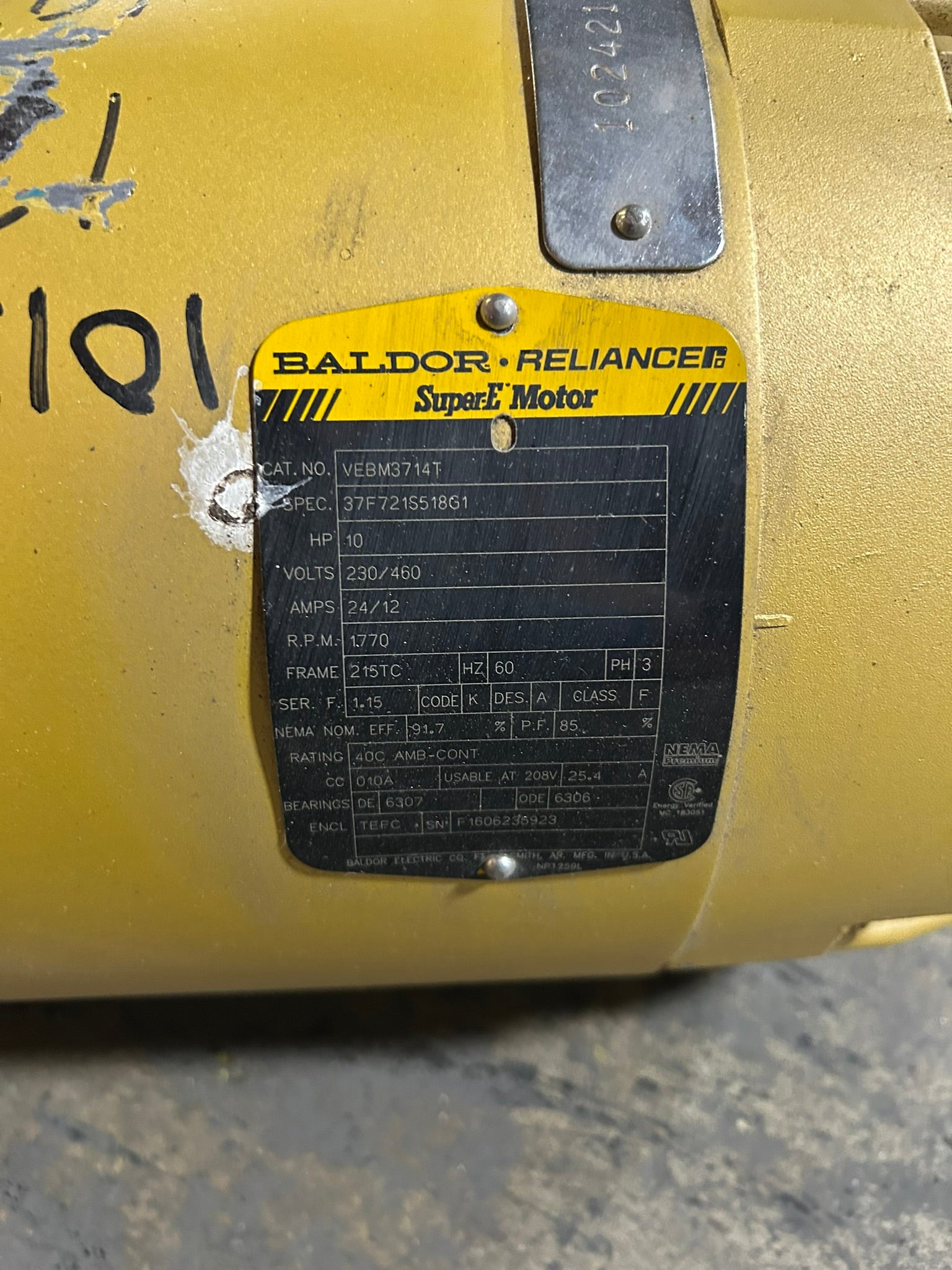 Baldor Reliance VEBM3714T Super E DC Electric Motor 10 HP 3 PH 60Hz 1770 RPM