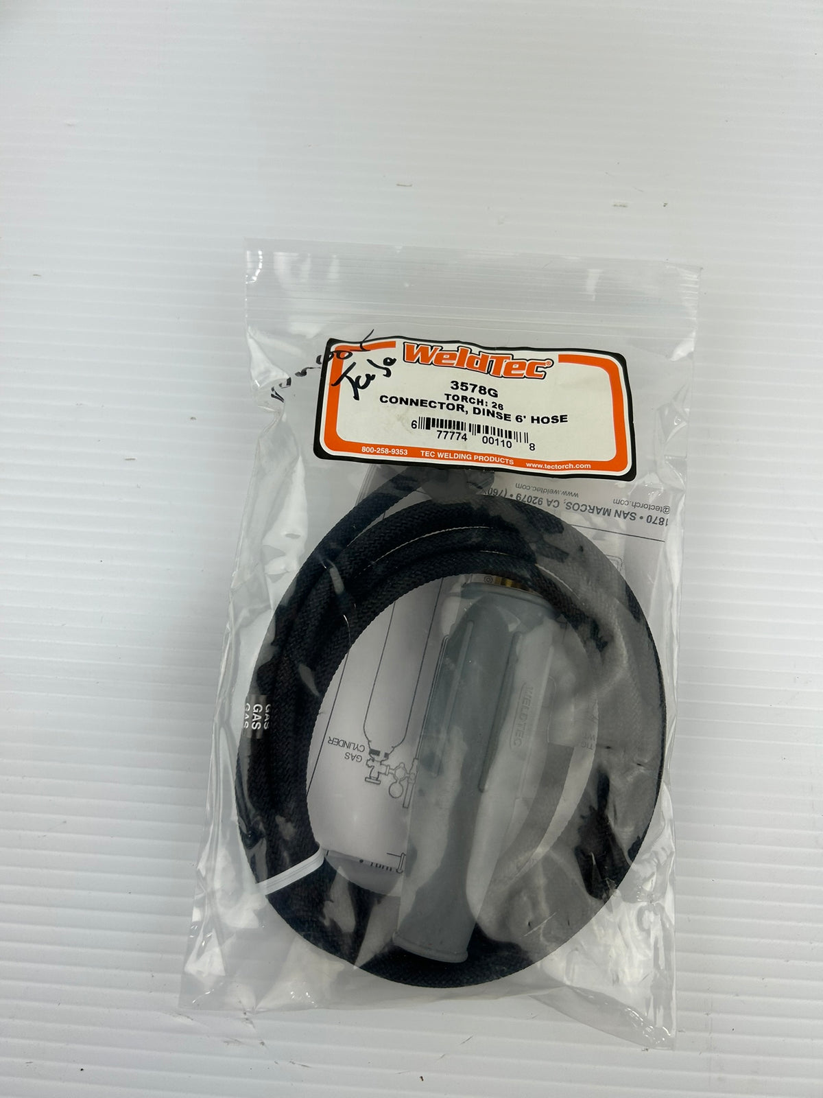 WeldTec 3578G DINSE Connector 35/50mm 6' Side Gas Hose TIG Weld Torch Series 26