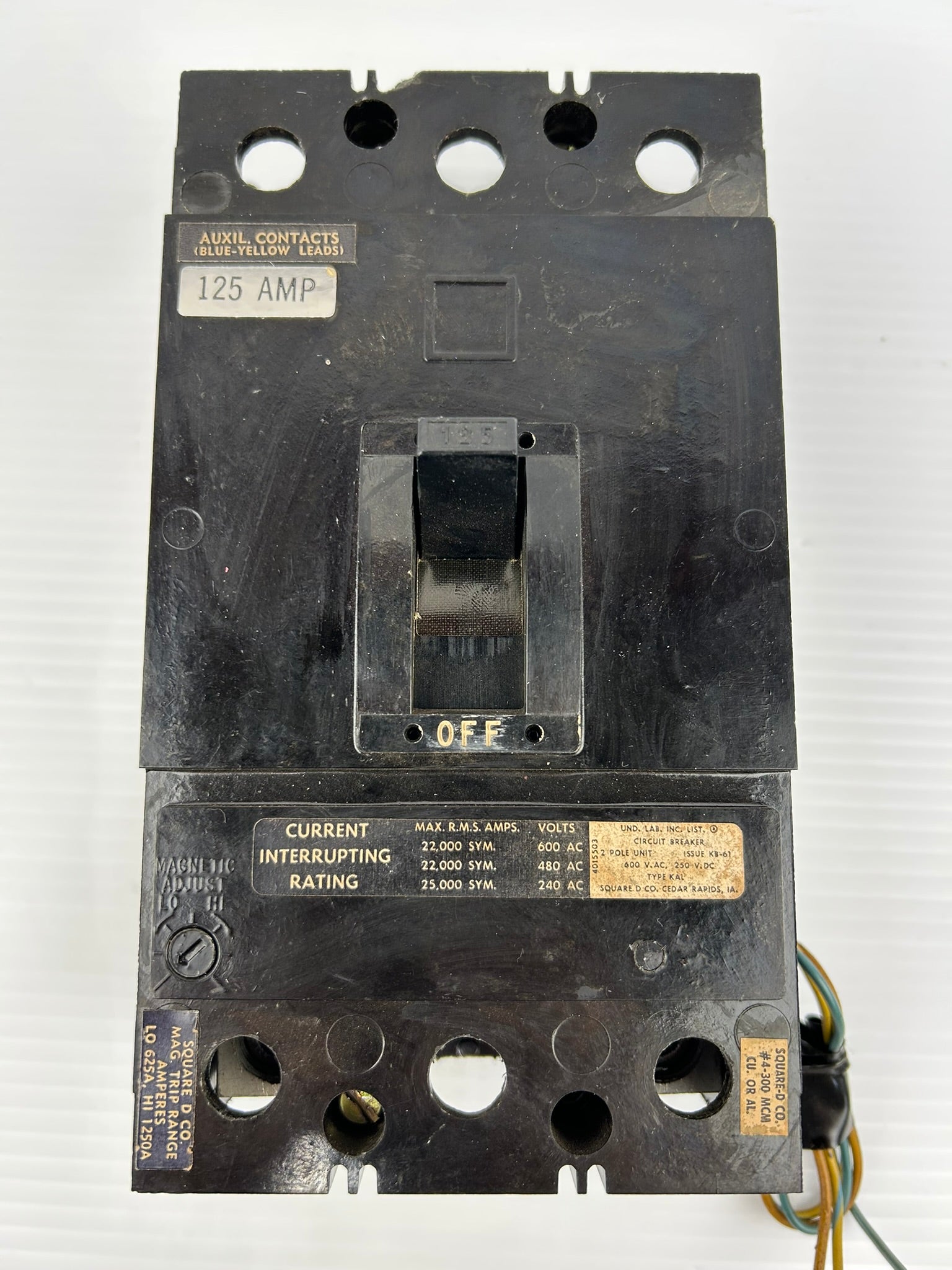 Square D KAL-26125 Circuit Breaker KAL26125 125A 2 Pole 600VAC 250VDC KAL KB-61