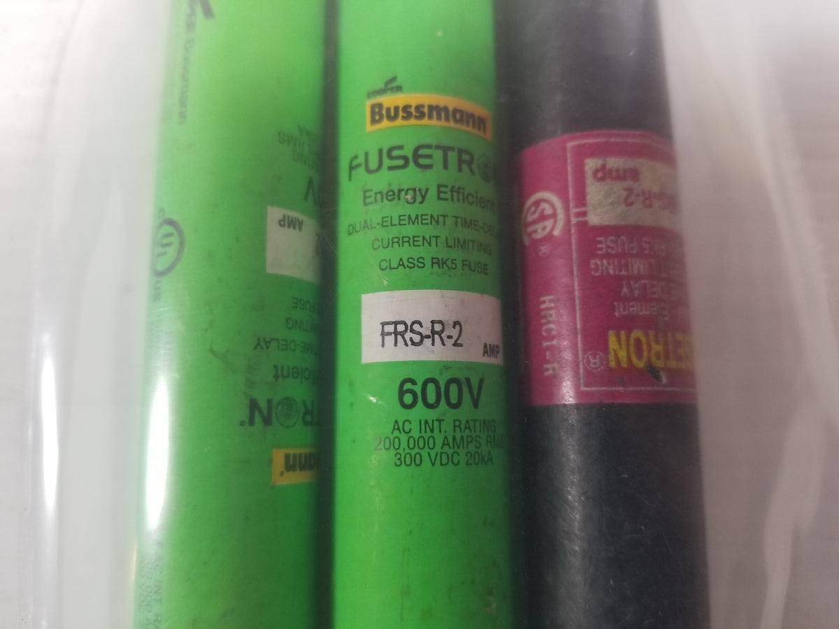 Bussmann FRS-R-2 Fusetron Time Delay Current Limiting 2A RK5 - Lot of 3