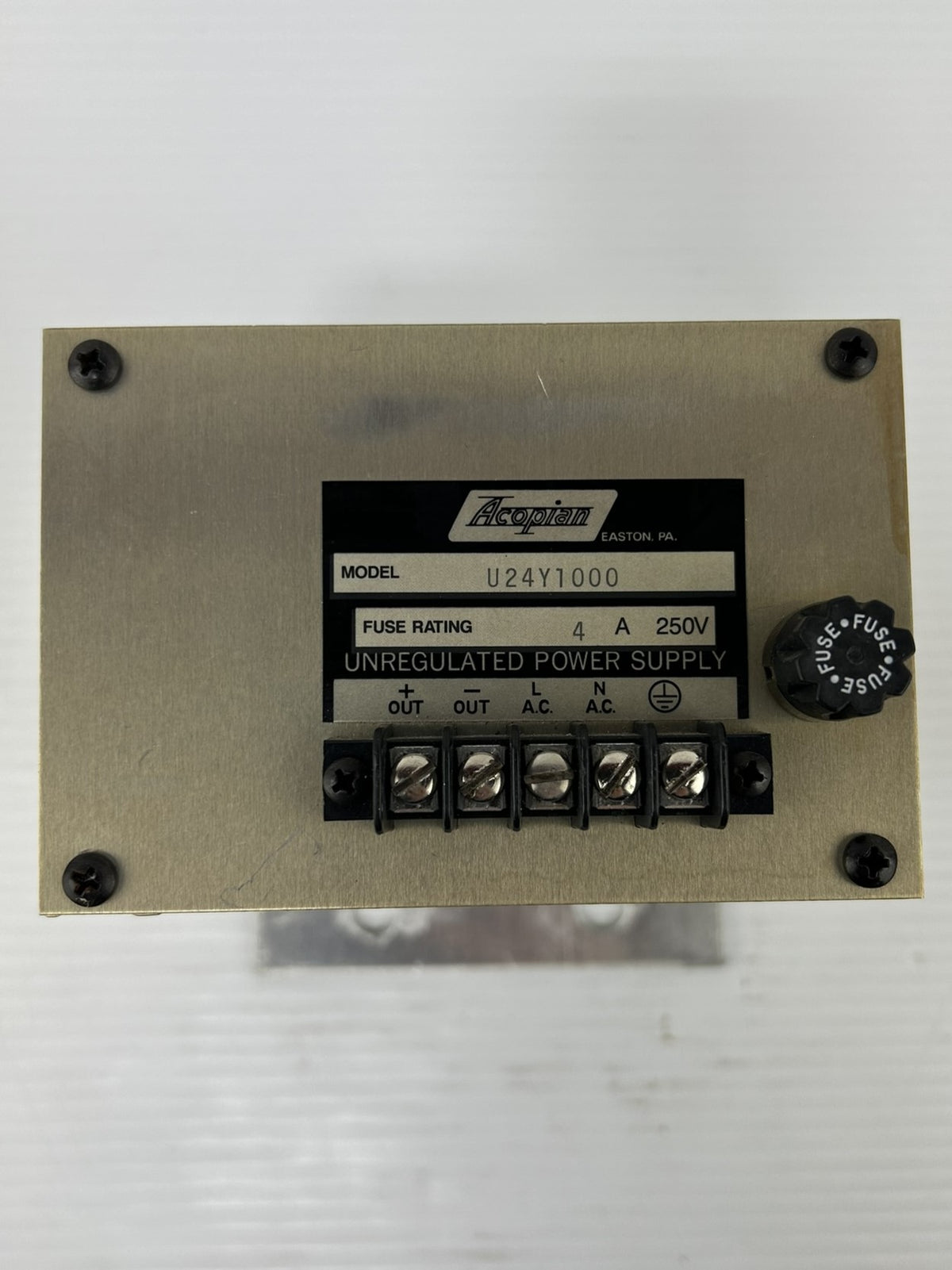 Acopian U24Y1000 Unregulated Power Supply 24 VDC 10A 0–125VAC Fuse Rate: 4A 250V