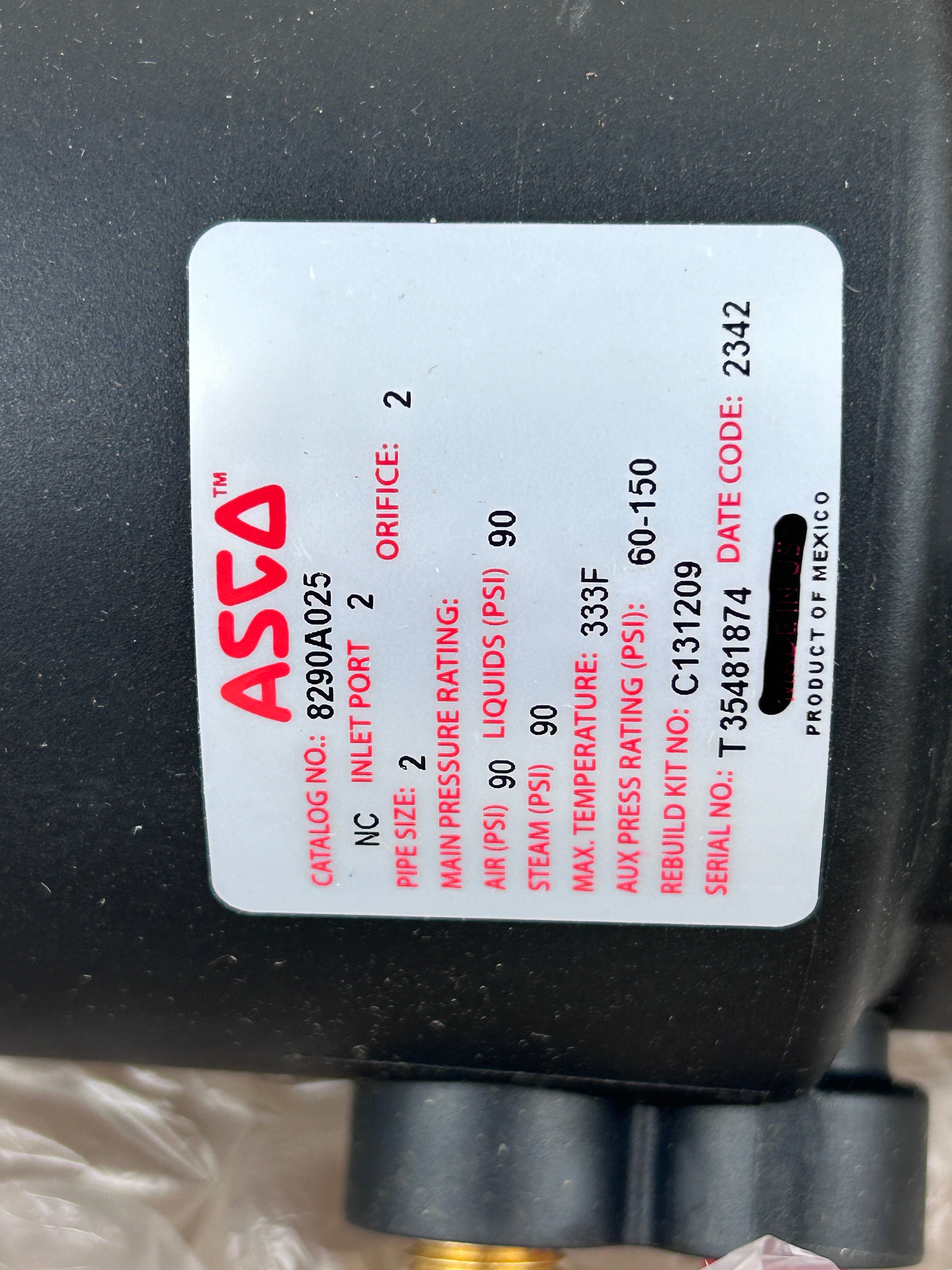 Asco 8290A025 2-Way Auxiliary Valve 2/2 NC 2" NPT PN16 Bronze 90 PSI
