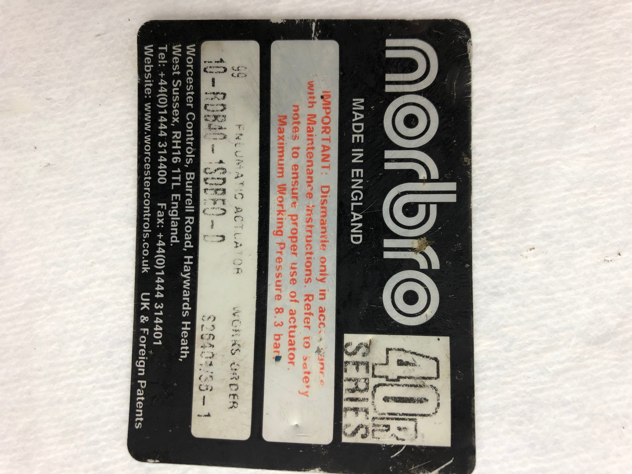 Norbro 10-RDB40-1SDBE0-D Pneumatic Actuator w Lucifer S26401-36-1