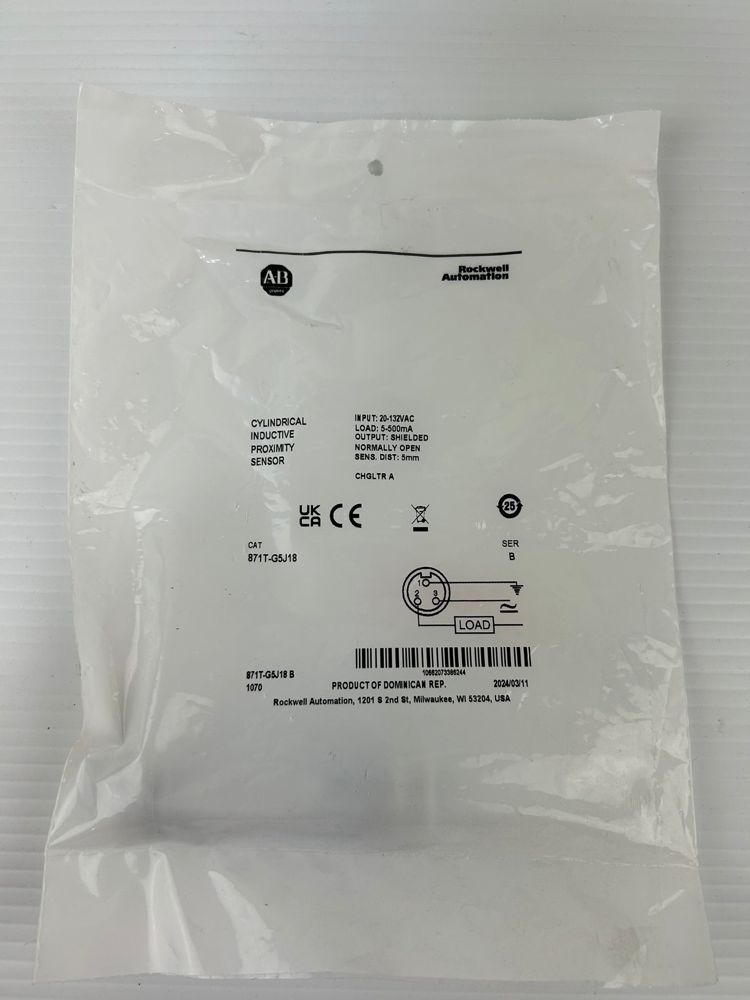 Allen Bradley 871T-G5J18 Cylindrical Inductive Proximity Sensor Series B
