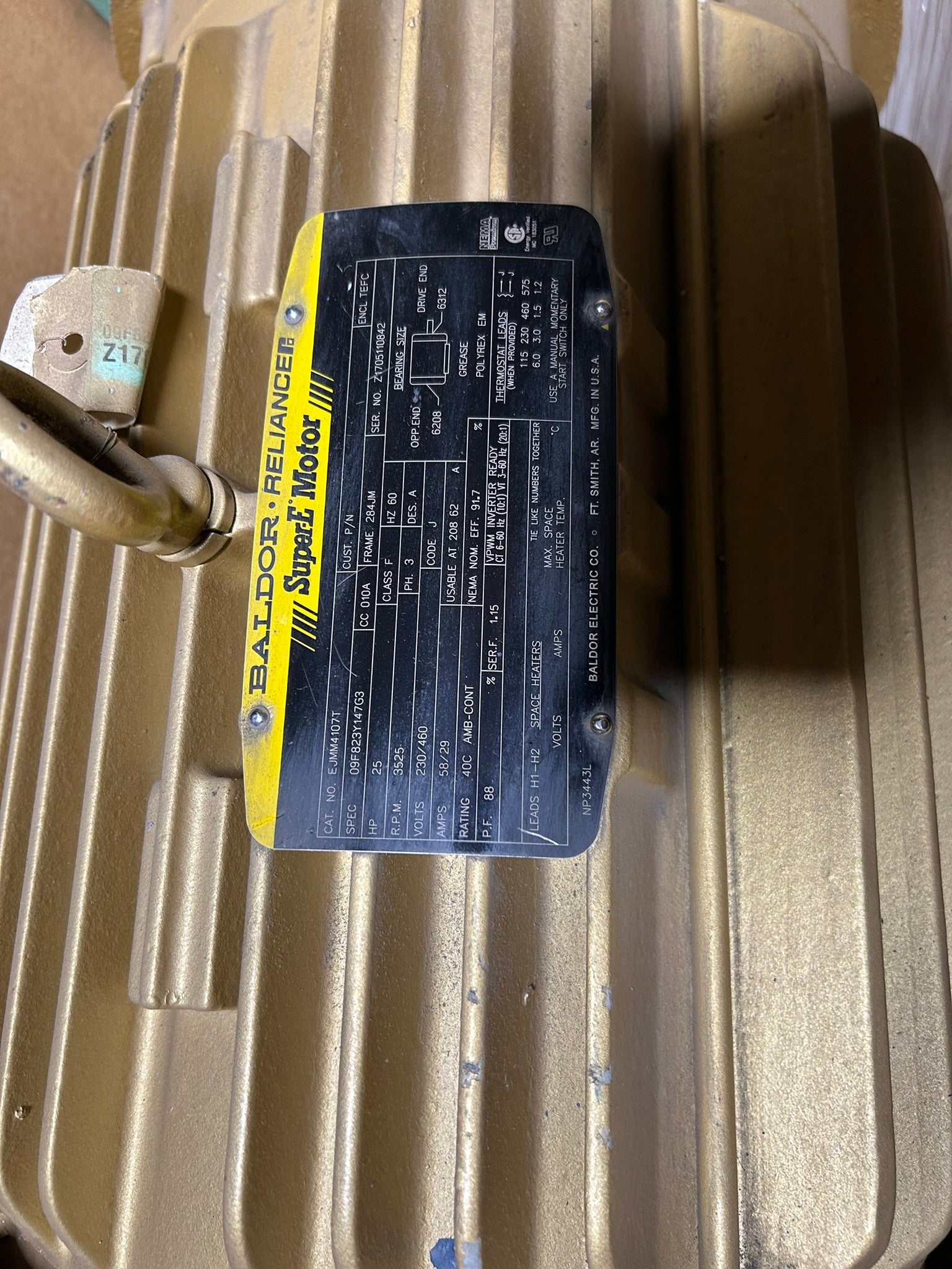 Baldor Reliance EJMM4107T Motor 25 HP 3PH 3525 RPM