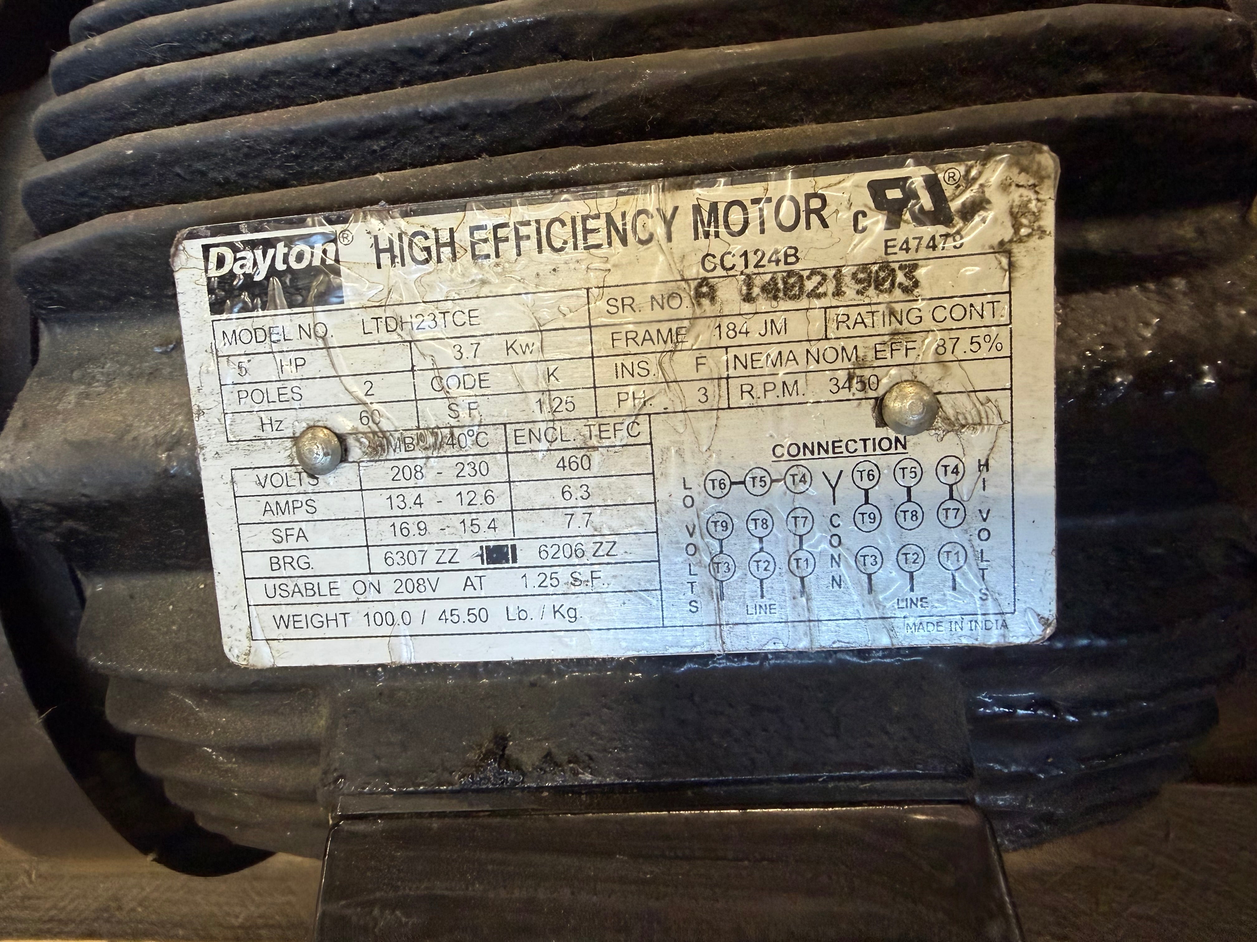 Dayton 12U068 Centrifugal Pump 5HP 208-230/460V 3PH 3450RPM 184JM TEFC