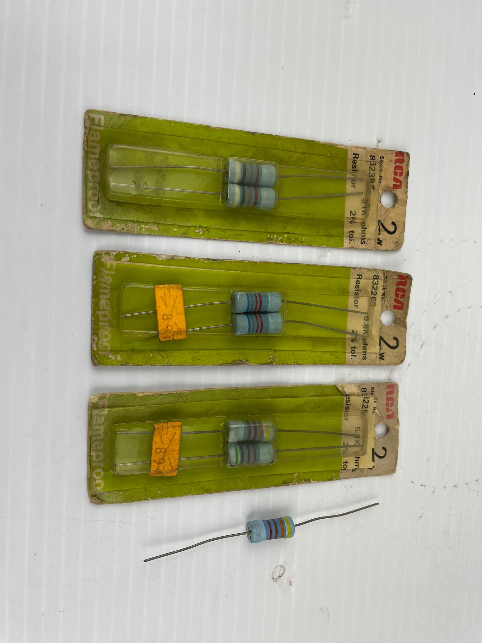 RCA Resistor Lot of 7 Resistors 2W 2% tol. 832251 5.1K 832268 6.8K 832391 91K