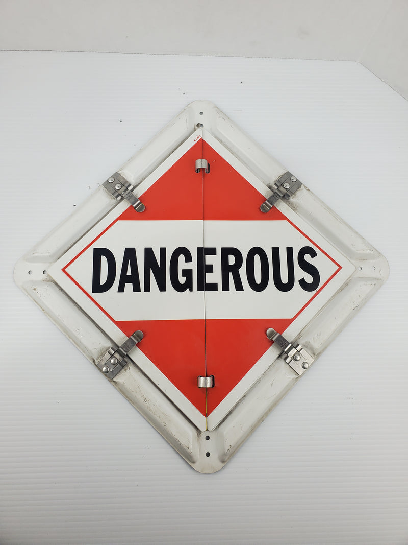 Metal Dangerous RED Semi Truck Trailer Sign White Base
