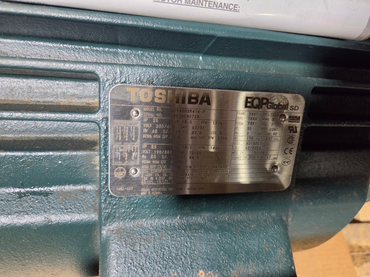 Toshiba 0254SDSR41A-P 25HP 3PH AC Motor 230/460V 1770 RPM Severe Duty 284T