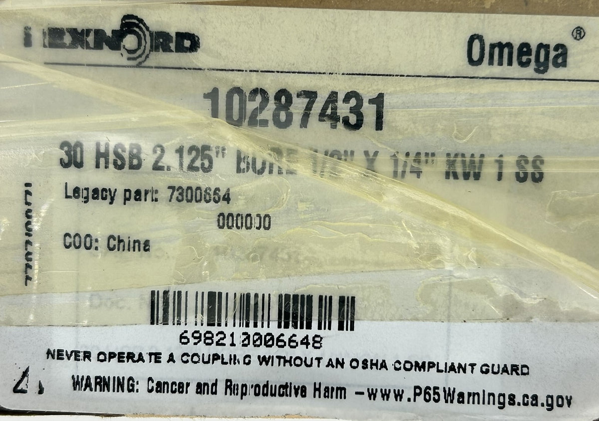 Rexnord Omega 10287431 Hub 30HSB 2.125" Bore 1/2" x 1/4" KW 1 SS 7300664