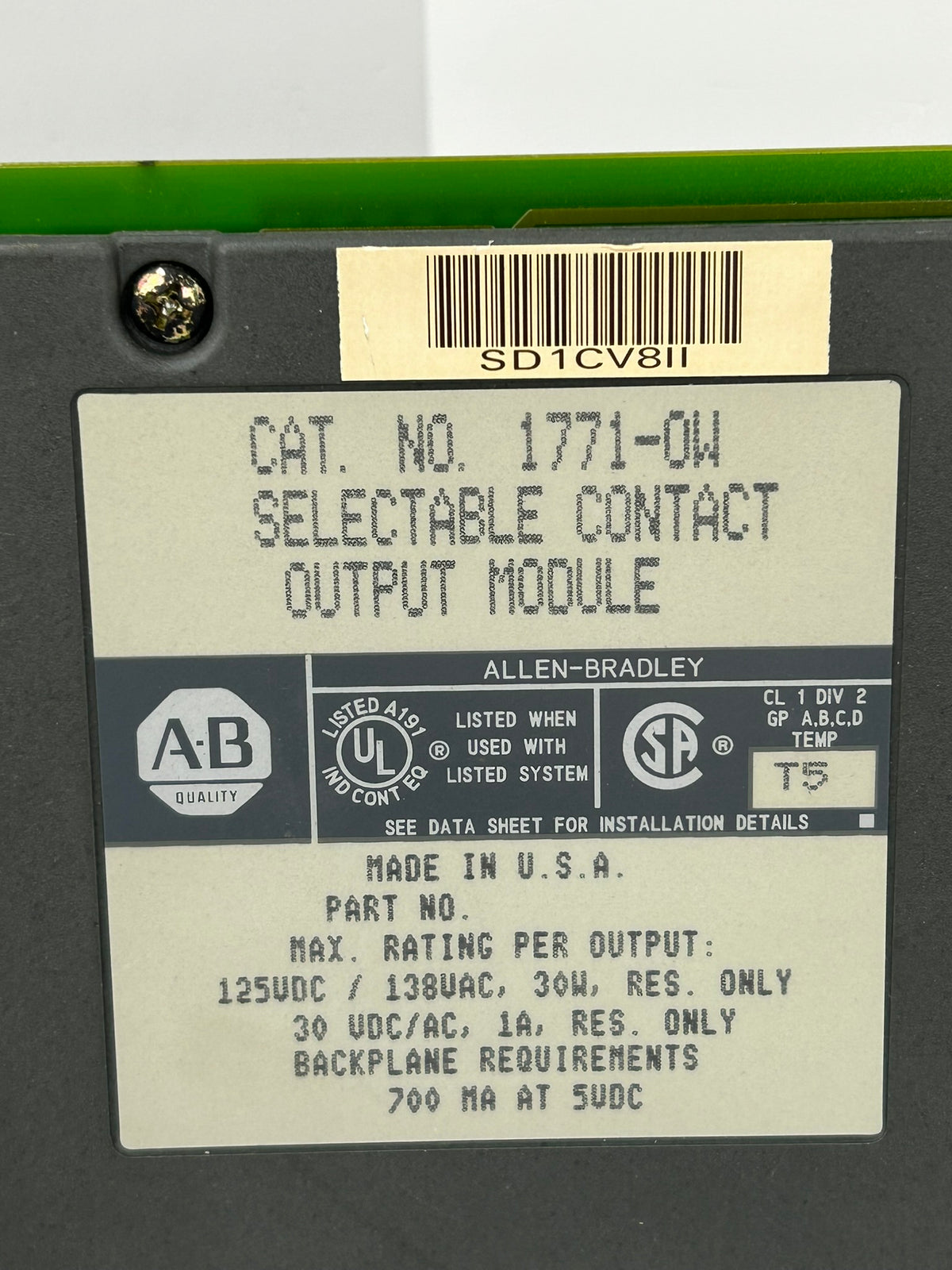 Allen-Bradley 1771-0W Selectable Contact Output Module