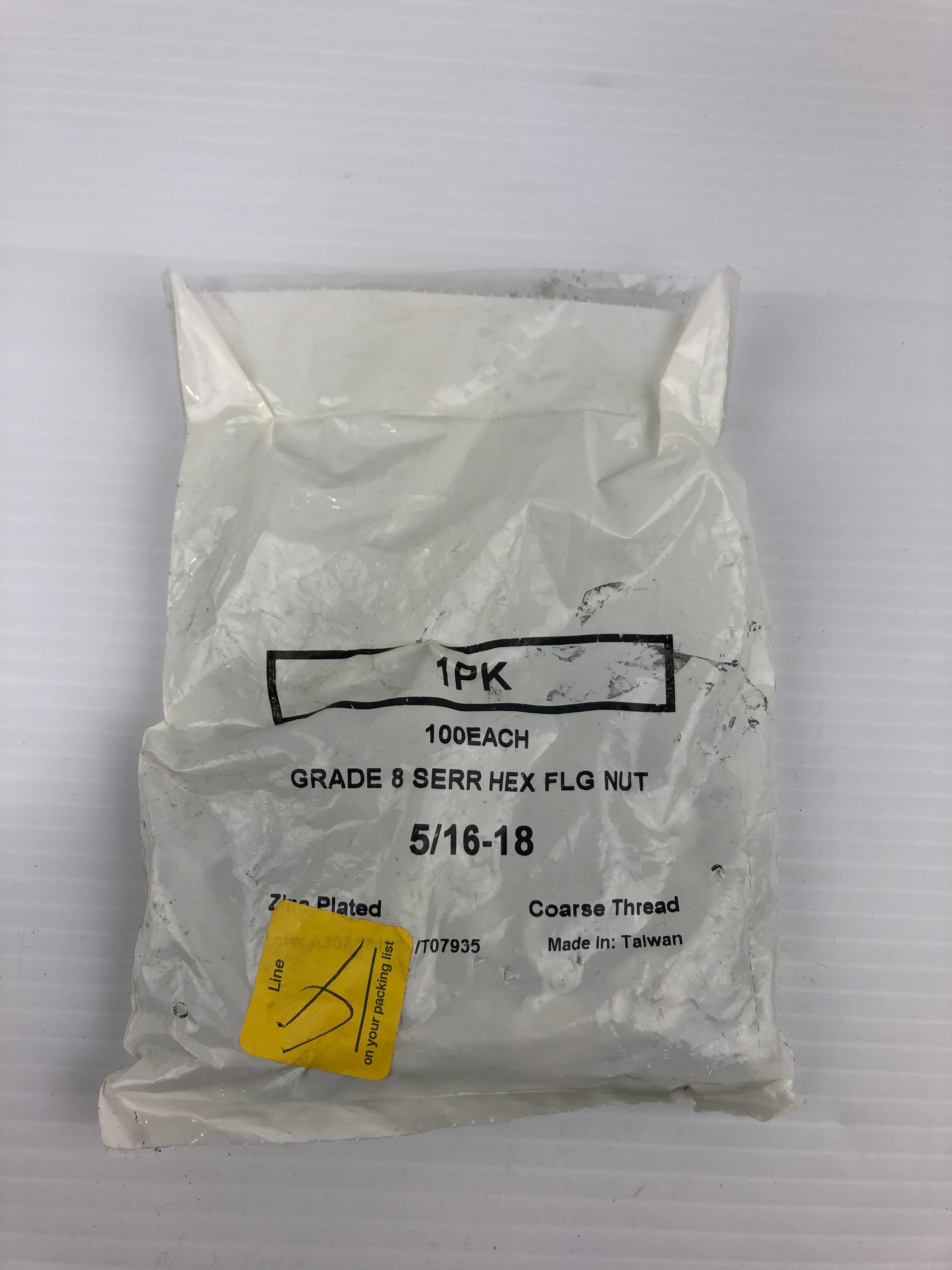 Serr Flange Hex Nut 5/16-18 Grade 8 Zinc Plated Coarse Thread - Pack of 100
