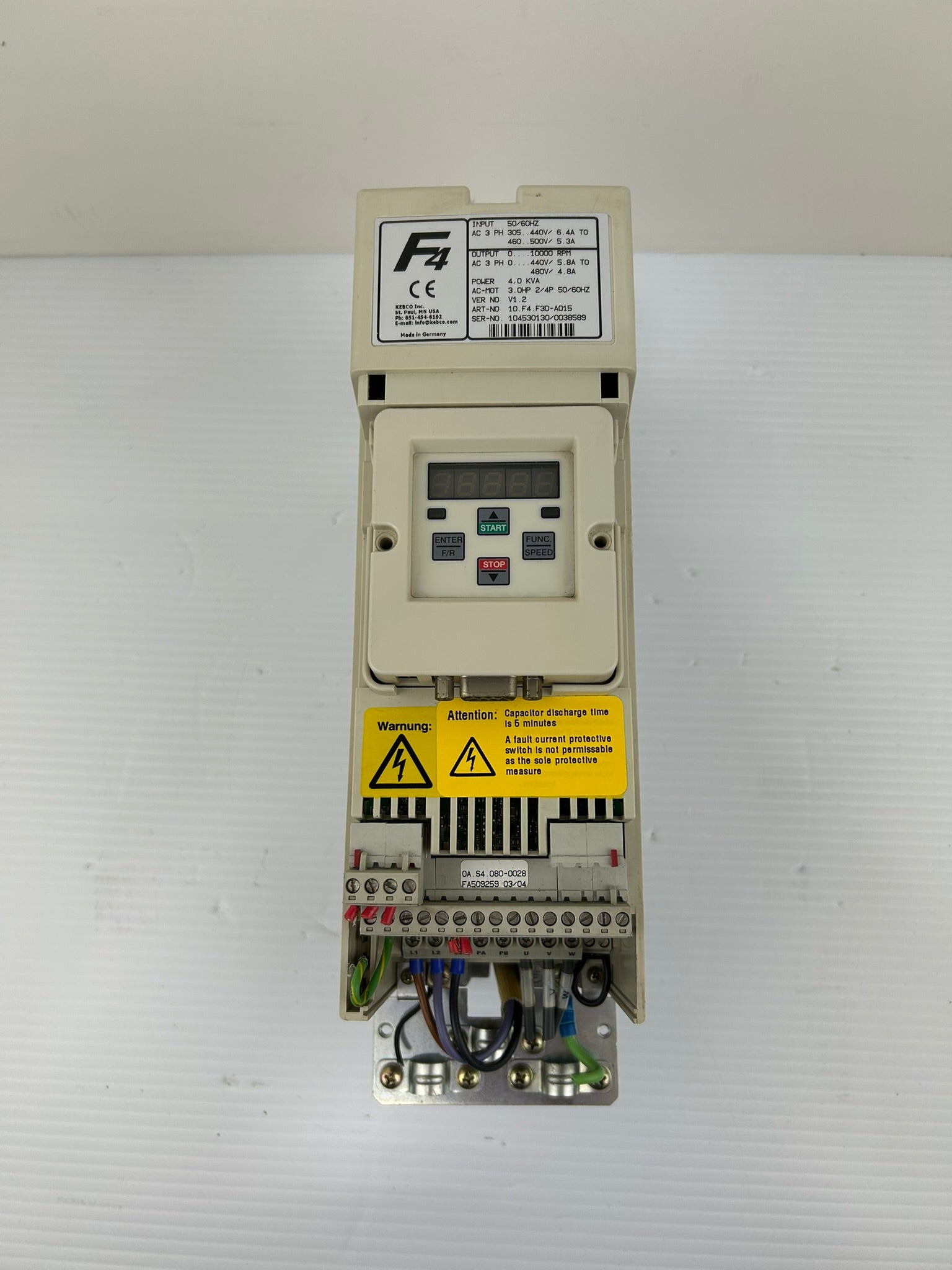 KEBCO F4 10.F4.F3D-A015 Variable Frequency Drive VFD 3HP 4.0kVA V1.2