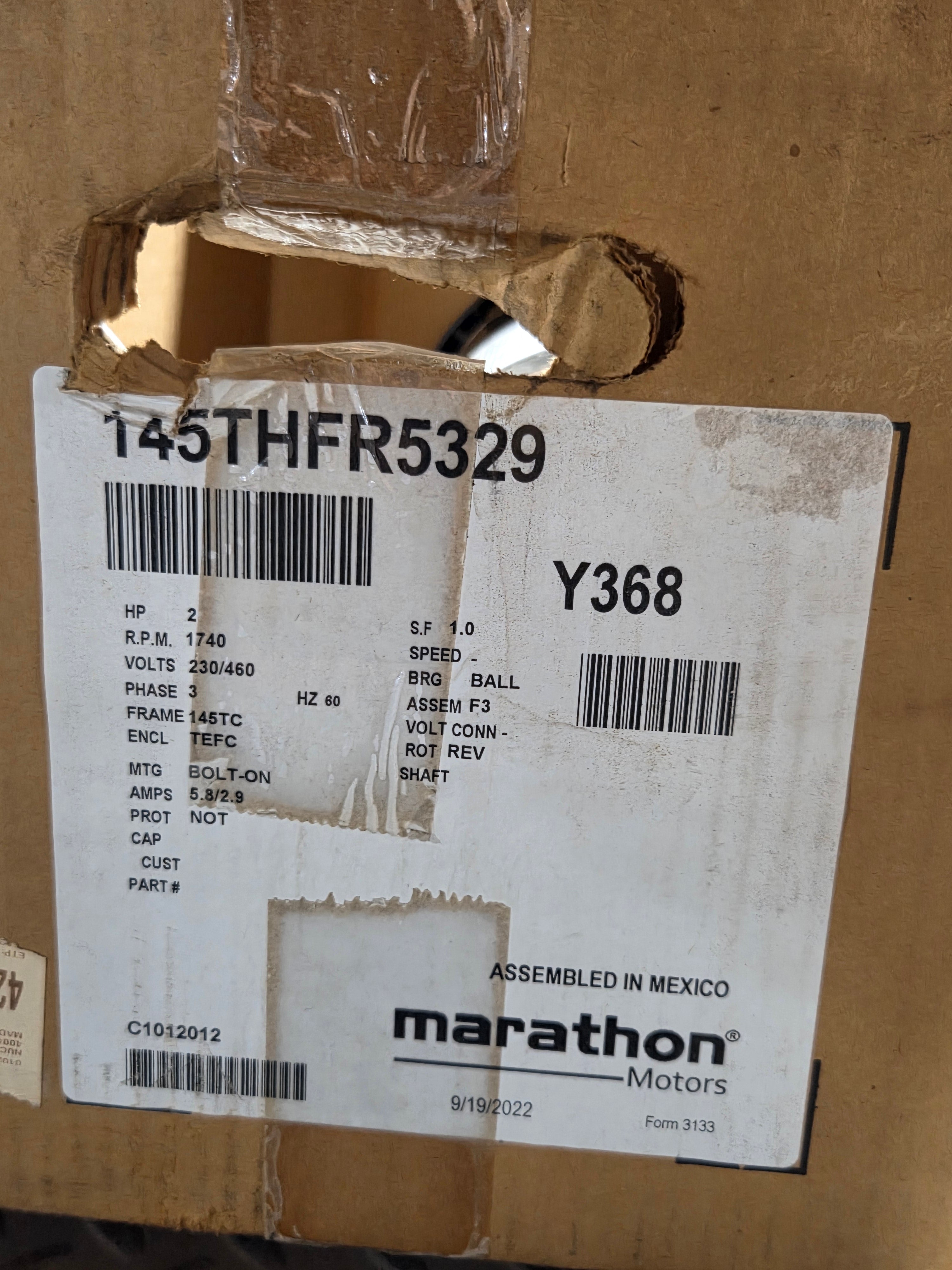 Marathon 145THFR5329 AC Motor microMAXX 2HP 1740RPM 230/460V 3PH 145THFR5329AA
