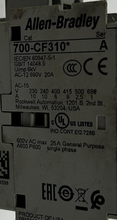 Allen-Bradley 700-CF310* Control Relay Series A 600VAC Max