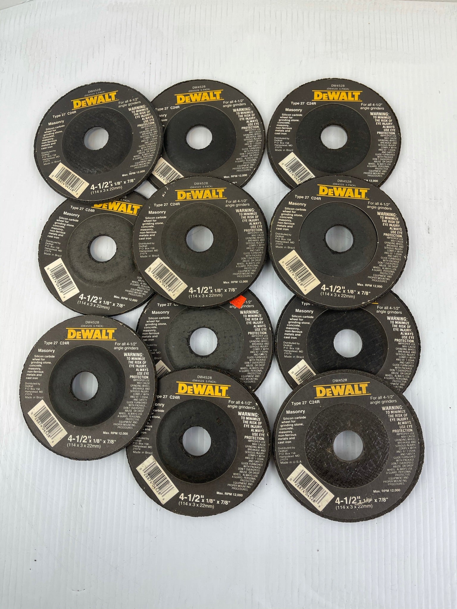 DeWalt Masonry Grinding Wheel 4 1/2" x 1/8" x 7/8" C24R DW4528 Lot of 10