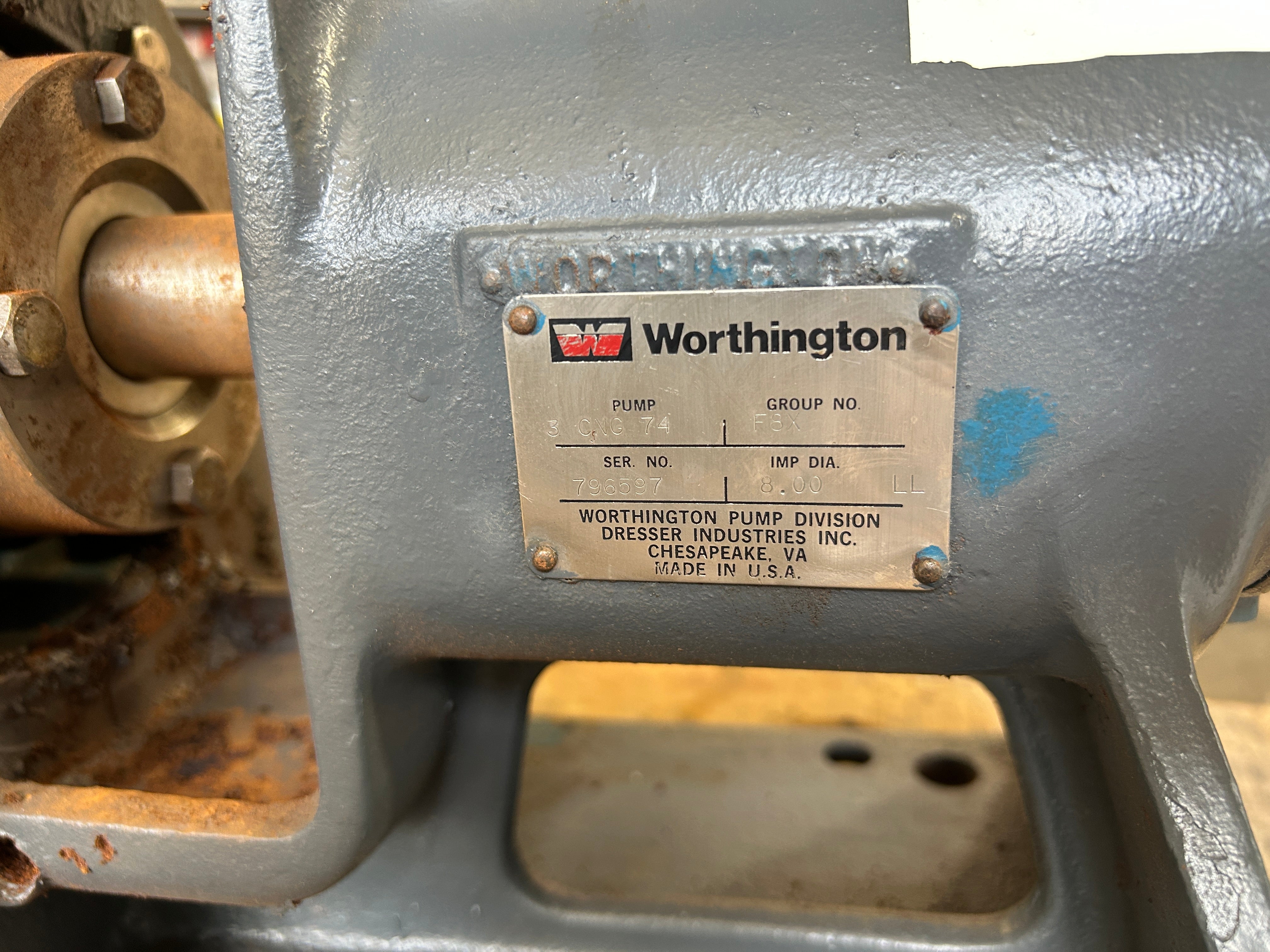 Worthington 3CNG74 Centrifugal Pump F8X 8" Impeller Diameter Dresser Industries