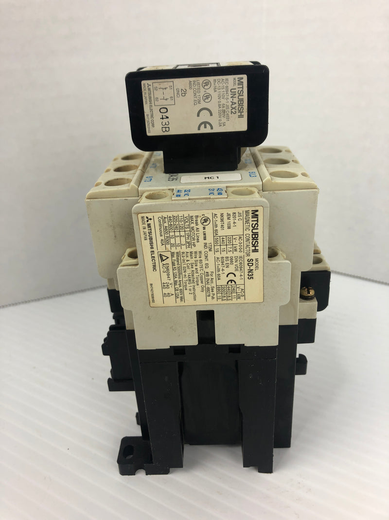 Mitsubishi SD-N35 Magnetic Contactor with UN-AX2 Auxiliary Contact Block