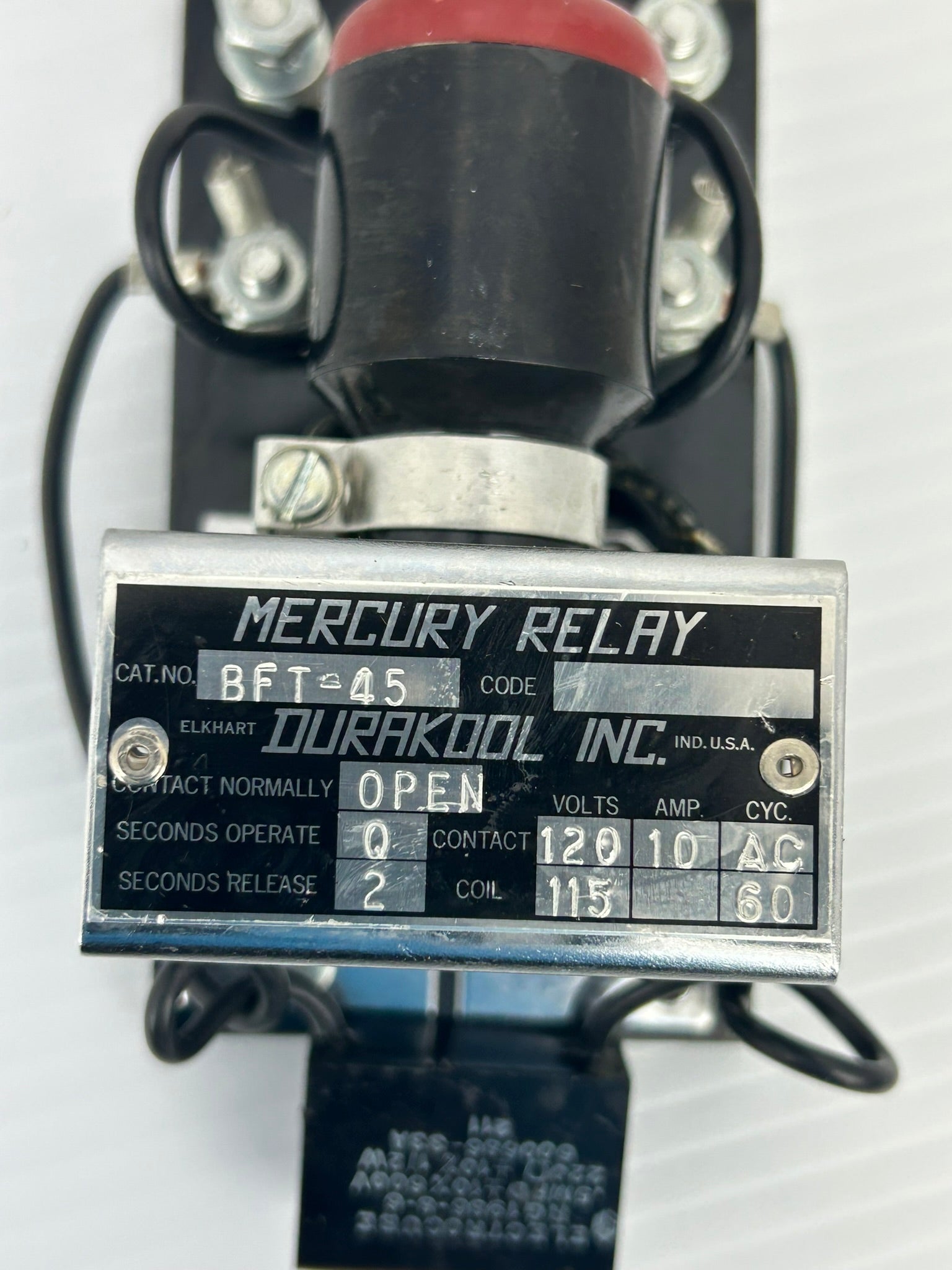 Durakool BFT-45 Mercury Relay 120V 10A with Electrocube RG1986-8-6 Capacitor