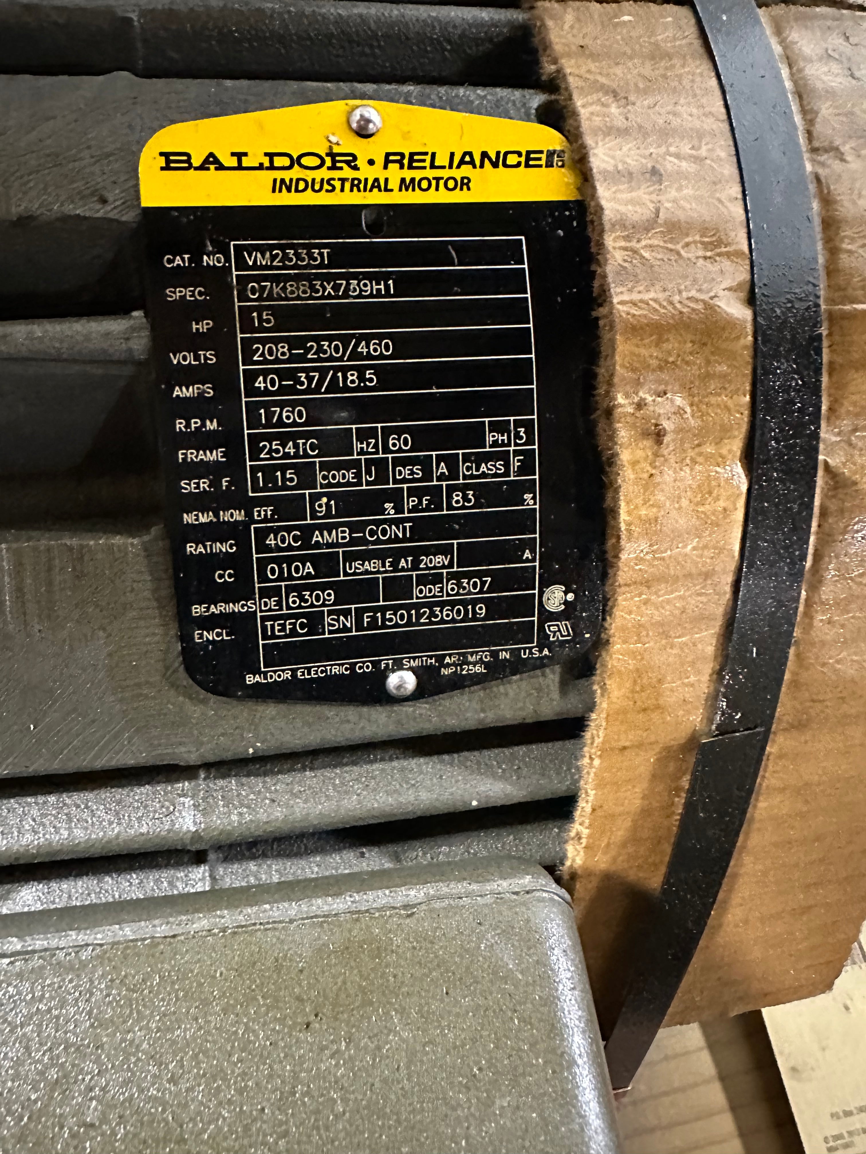 Baldor VM2333T Industrial Motor 15 HP 1760 RPM 254TC 3PH