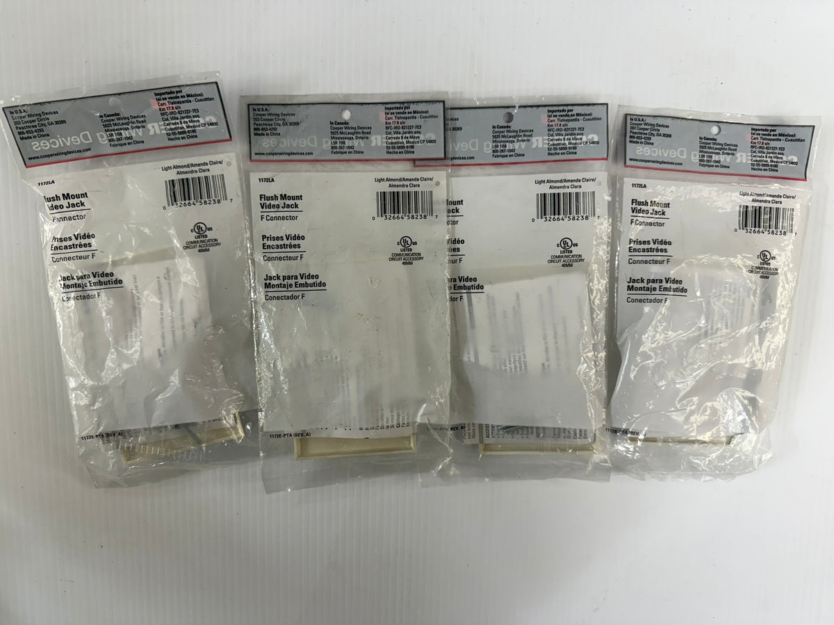 Cooper Wiring Flush Mount Video Jack 1172LA F Connector - Lot of 4