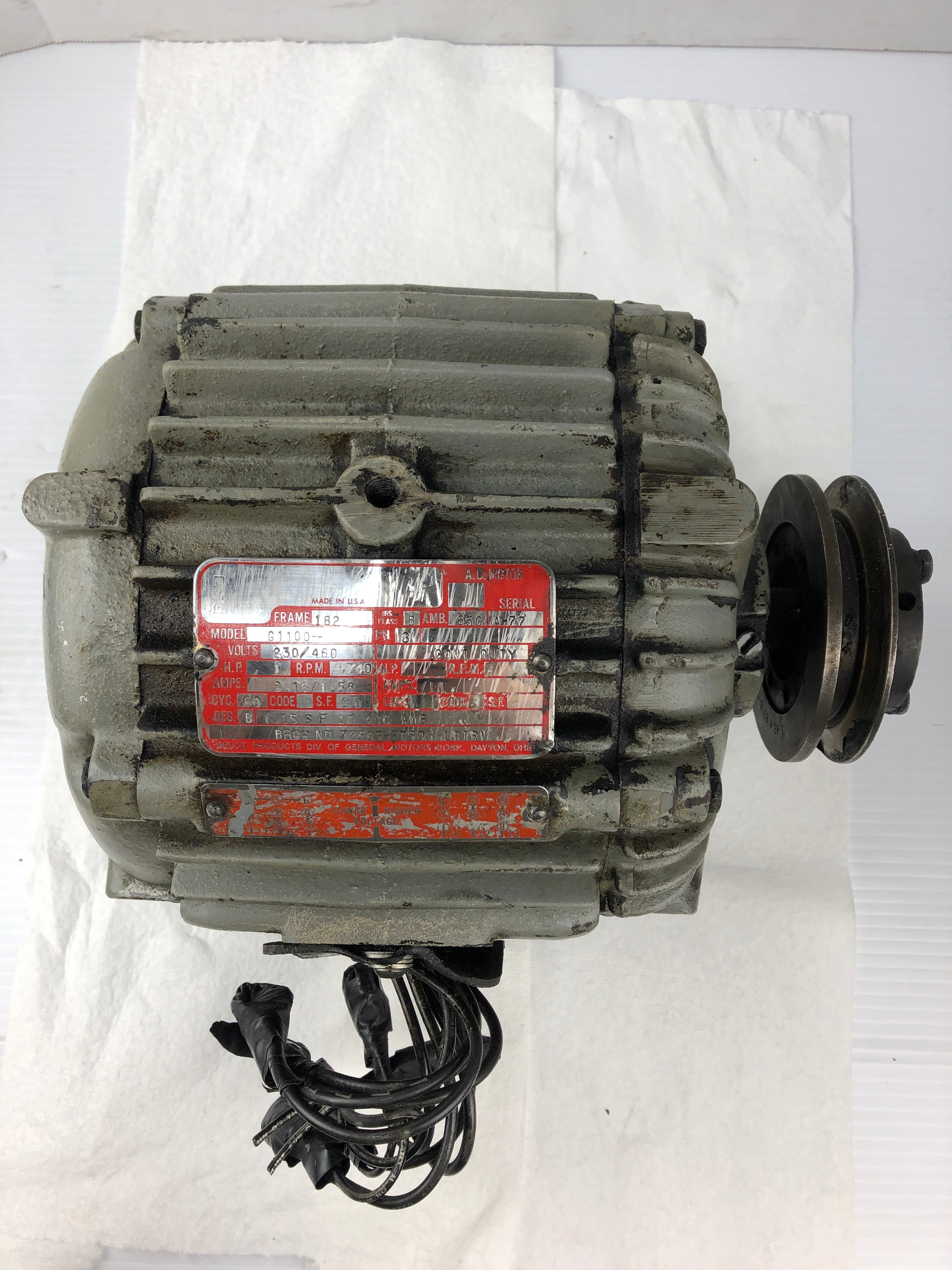 Delco G1100 AC Motor 1HP 1740 RPM 3PH 182 Frame