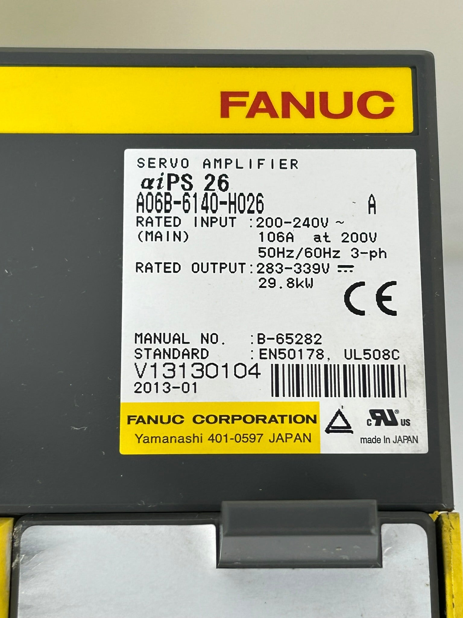 Fanuc A06B-6140-H026 Servo Amplifier Servo Drive Series A aiPS 26 B-65282