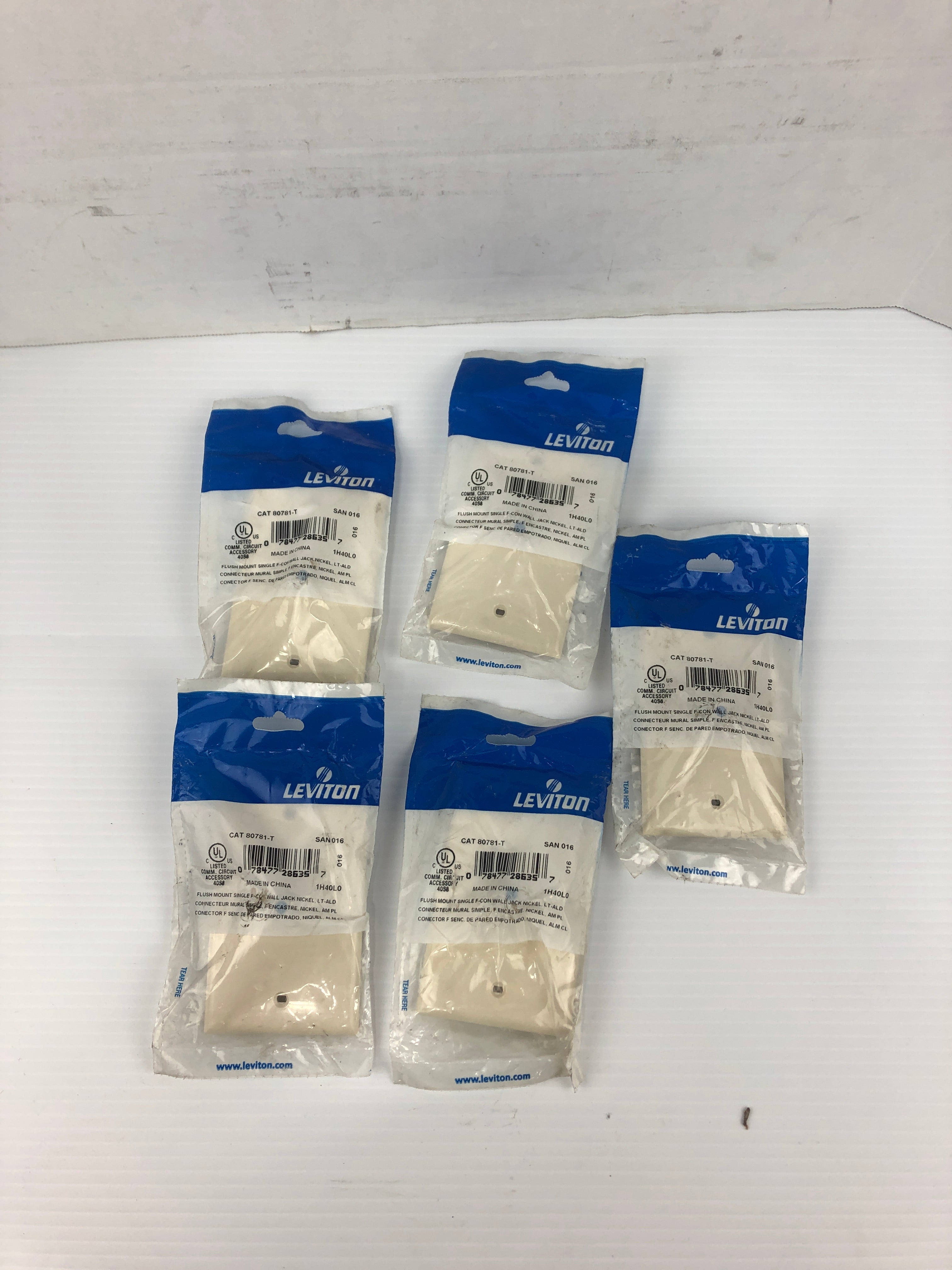 Leviton 80781-T Flush Mount Single F-Con Wall Jack - Almond - Lot of 5