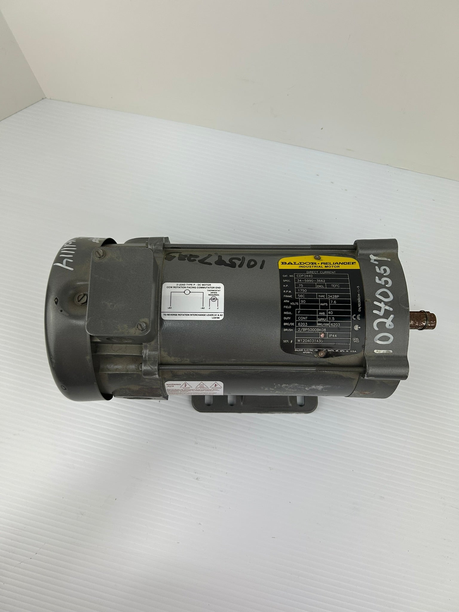 Baldor CDP3440 DC Industrial Motor .75 HP 1750 RPM 56C Frame 3428P Type