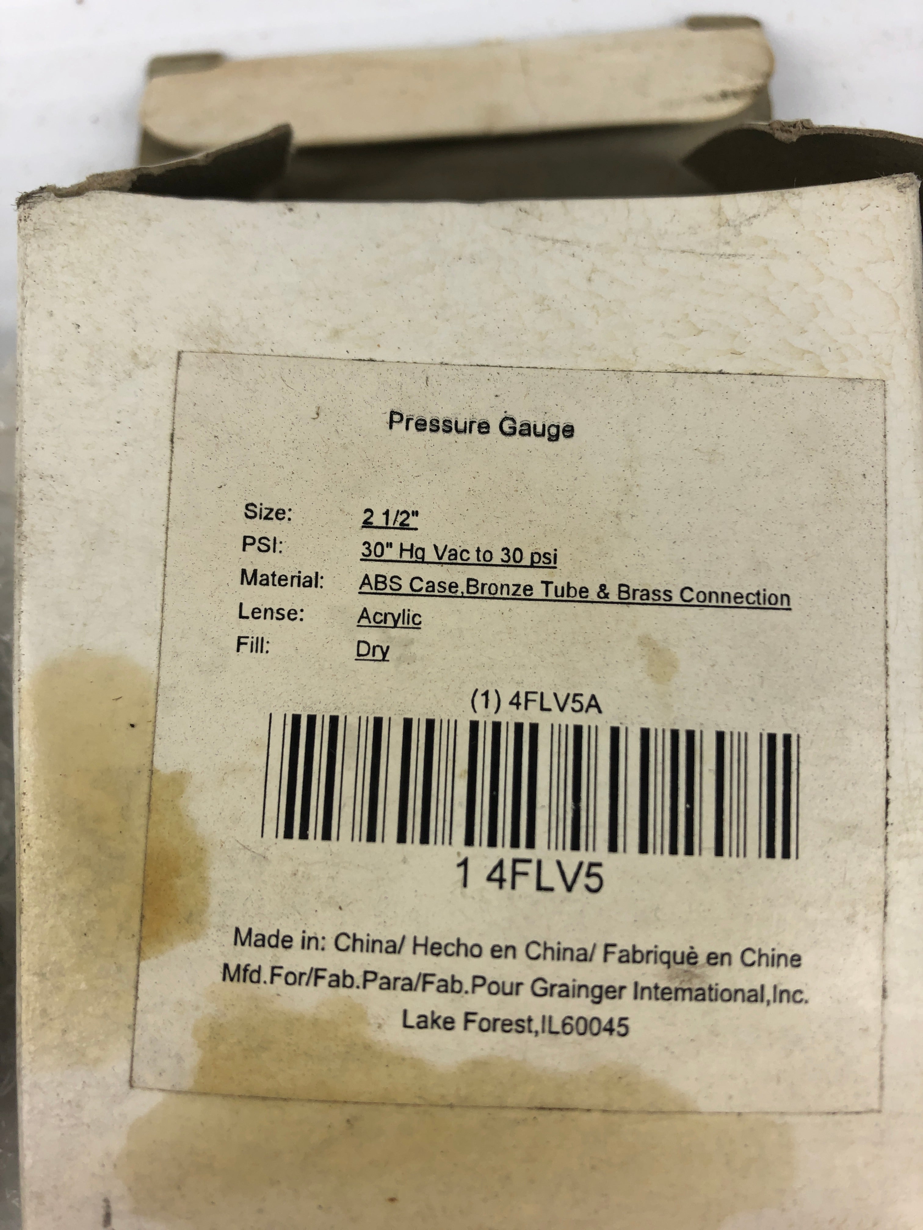 Universal Pressure Gauge 4FLV5 2-1/2" 30" HG Vac to 30 PSI 4FLV5A