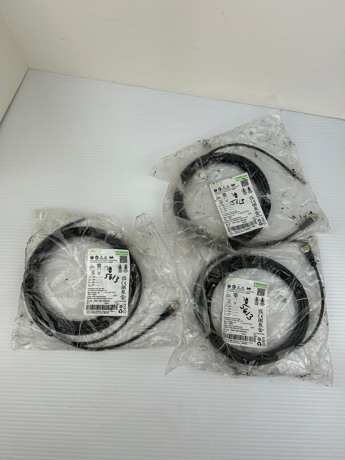 Murr Elektronik 7000-12221-6340500 M12 Female 4-Pin A-Coded Cable 5M - Lot of 3