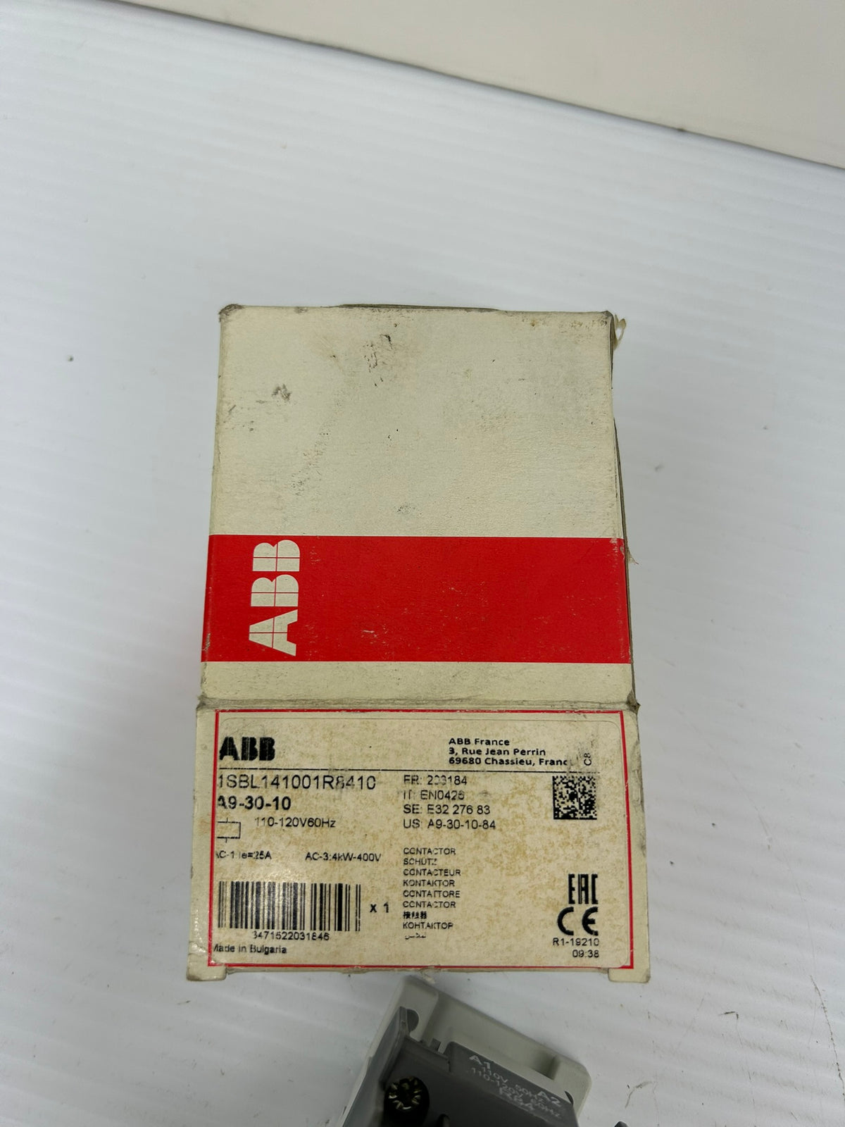 ABB A9-30-10 Contactor 110-120V 60Hz 3 Pole 1NO 25A 1SBL141001R8410