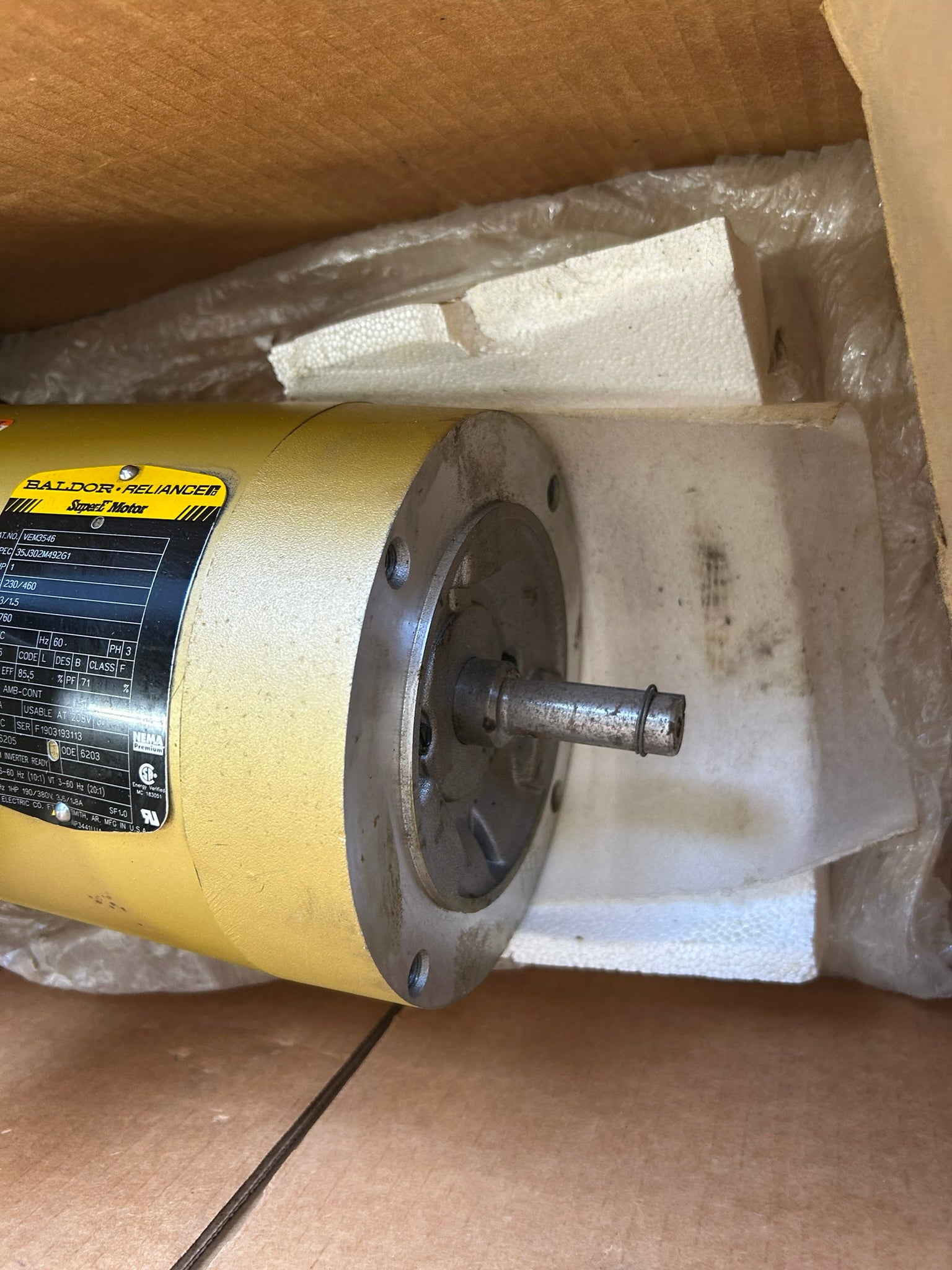 Baldor Reliance VEM3546 Electric Motor 1 HP 1760 RPM 230/460V 3 Phase 56C TEFC