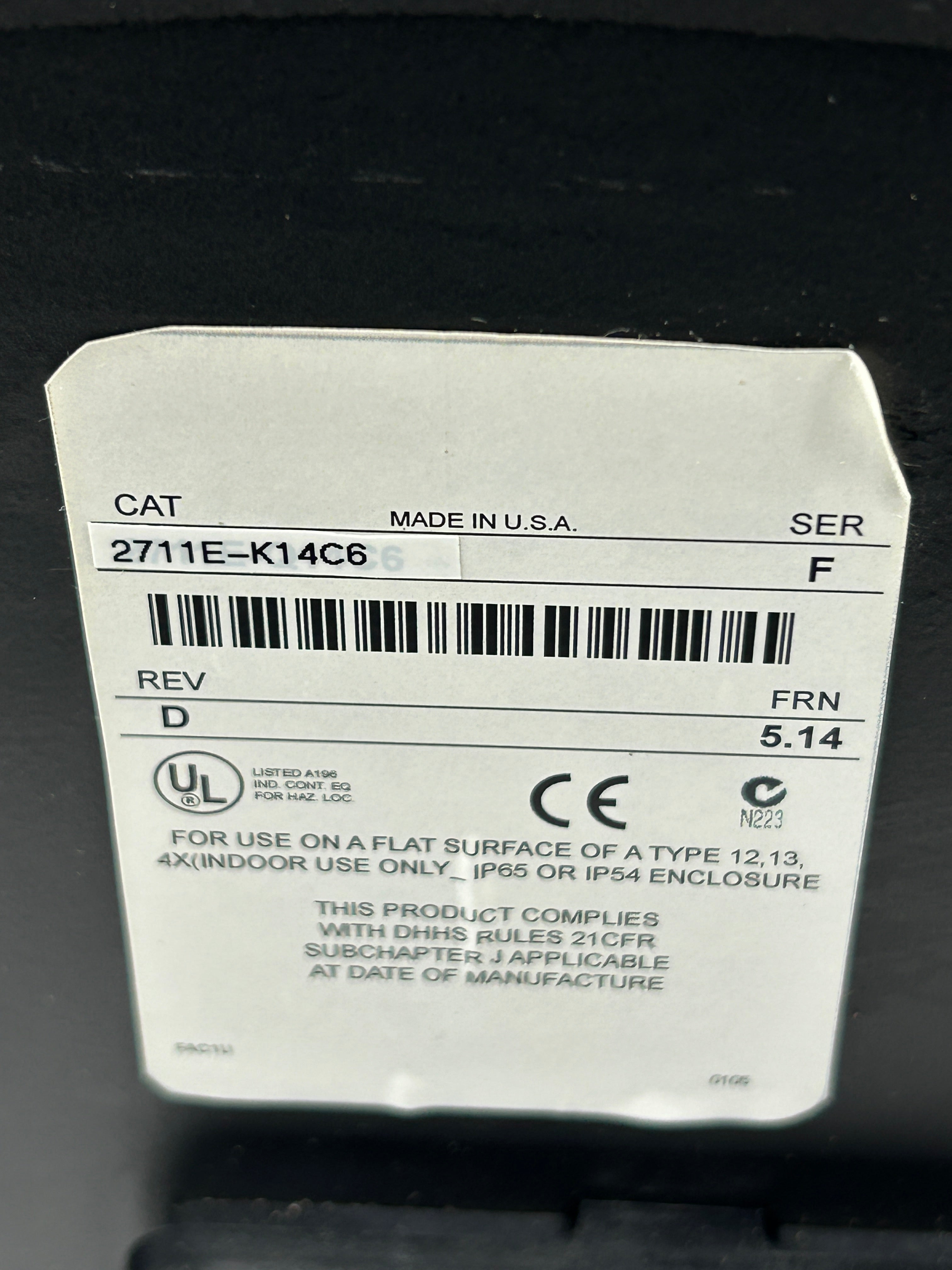 Allen Bradley 2711E-K14C6 PanelView 1400e Series F Rev D FRN 5.14 PLC Panel