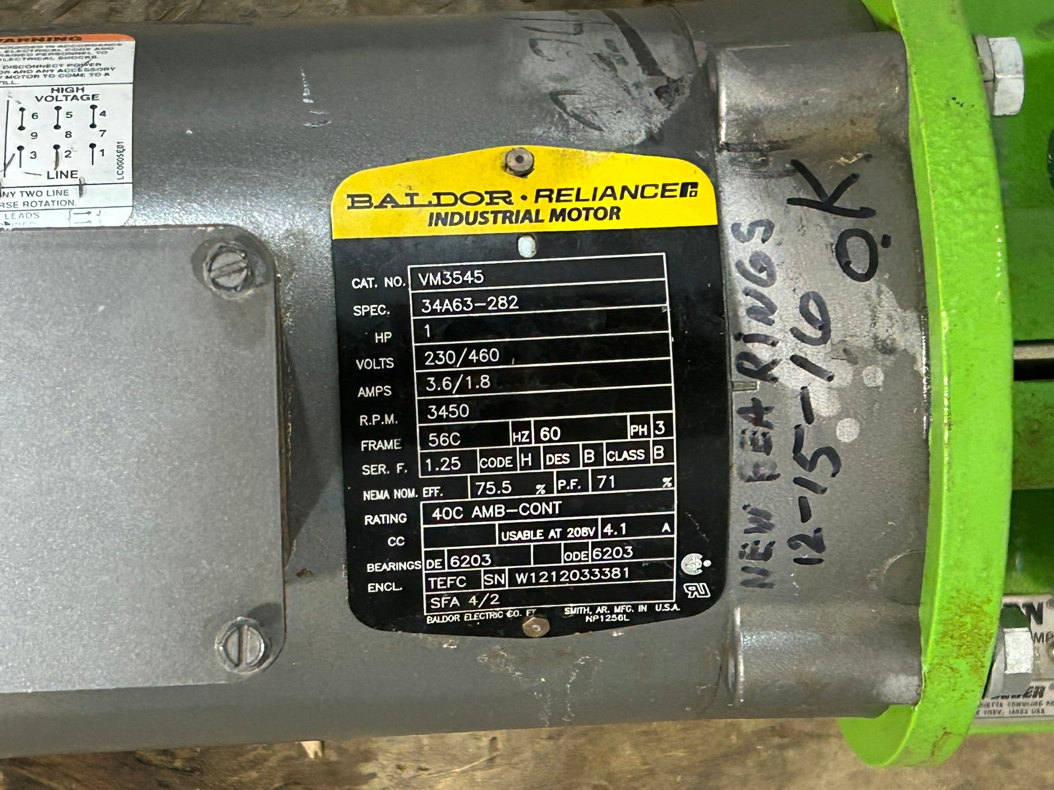 Eastern Centrichem E001-ASAEDNSS Pump with Baldor Reliance VM3545 Motor 1HP 3PH