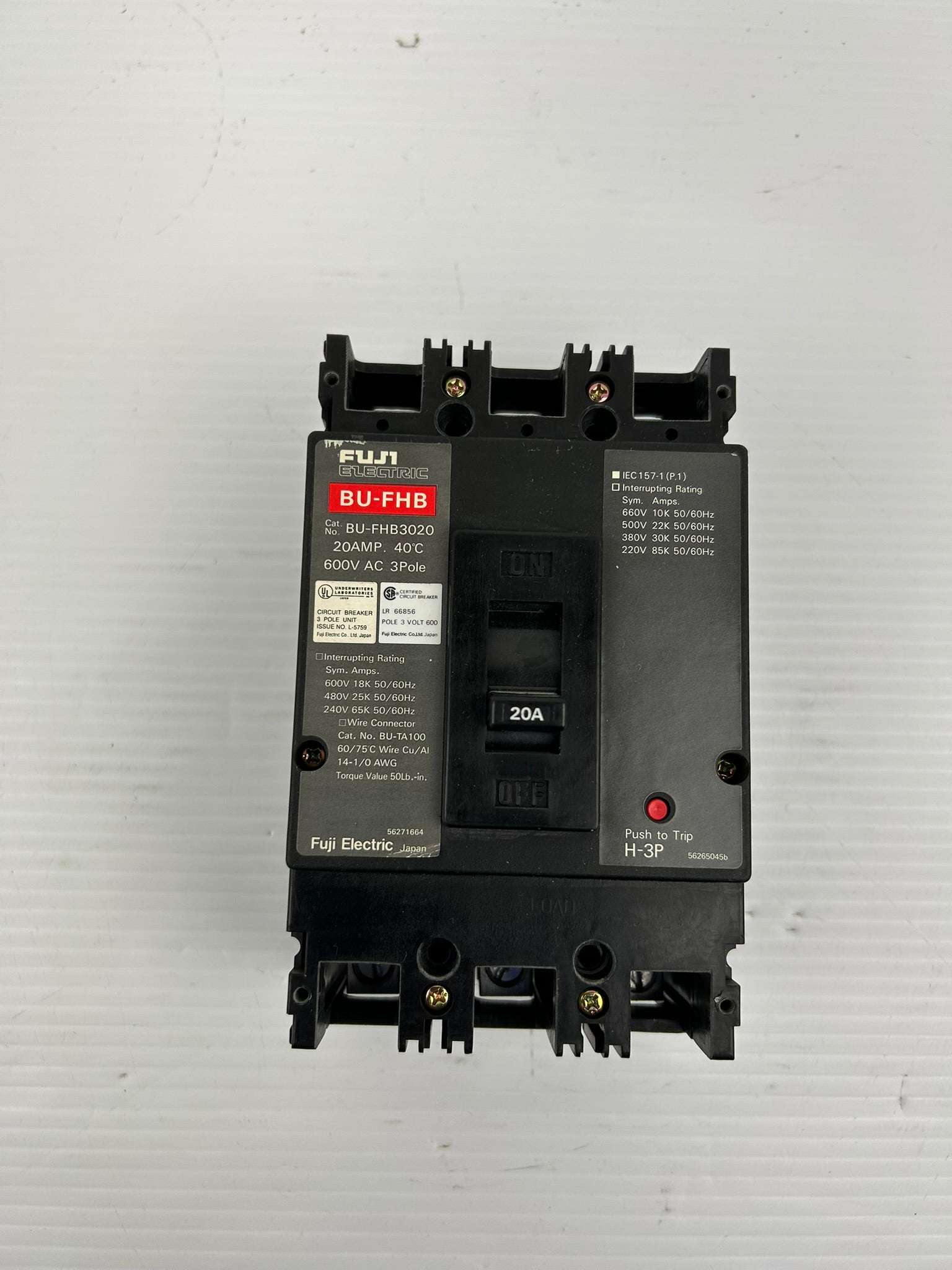 Fuji Electric BU-FHB3020 Circuit Breaker 20 Amp 600VAC 3 Pole