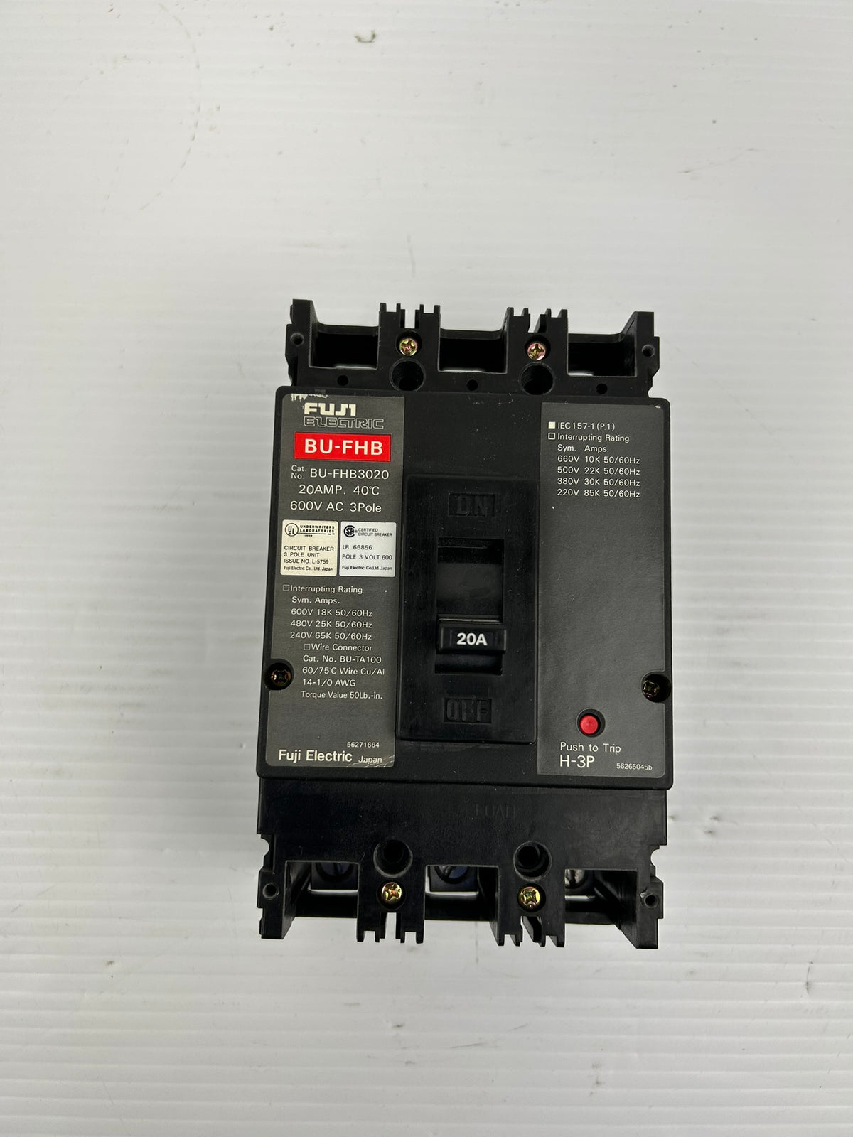 Fuji Electric BU-FHB3020 Circuit Breaker 20 Amp 600VAC 3 Pole