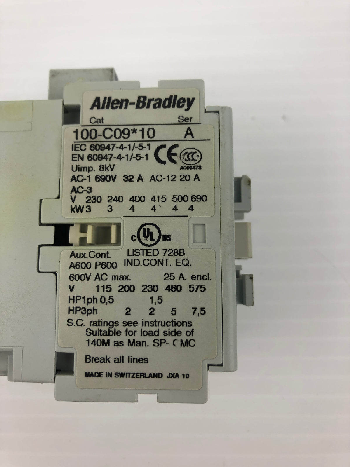 Allen-Bradley 100-C09*10 Contactor Ser. A 690V 32A 3PH 6kV - Lot of 2
