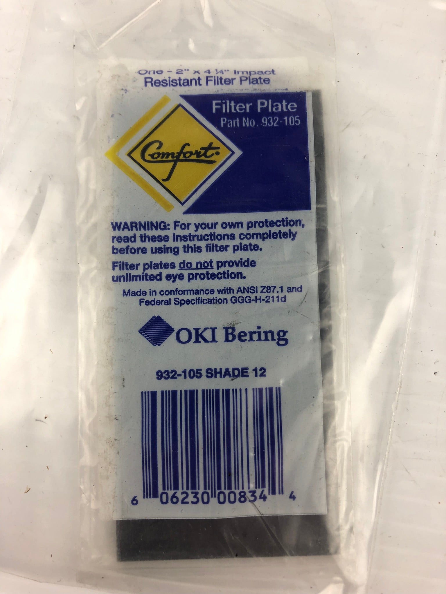 OKI Bering 932-105 Welding Impact Resistant Filter Plate 2" x 4-1/4" Shade 12