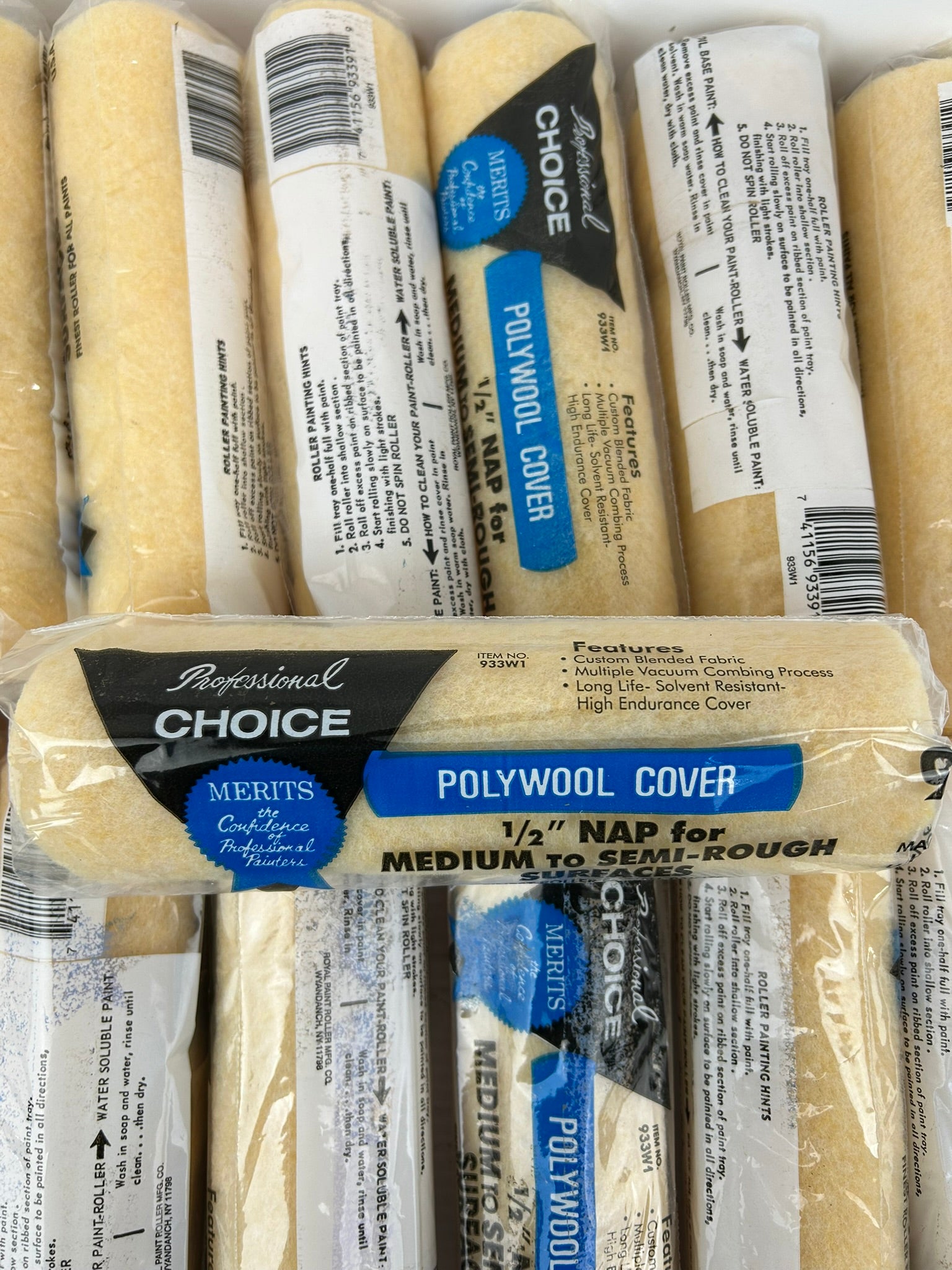 Professional Choice 933W1 Polywool Cover 1/2" Nap x 9" Paint Roller - Lot of 12