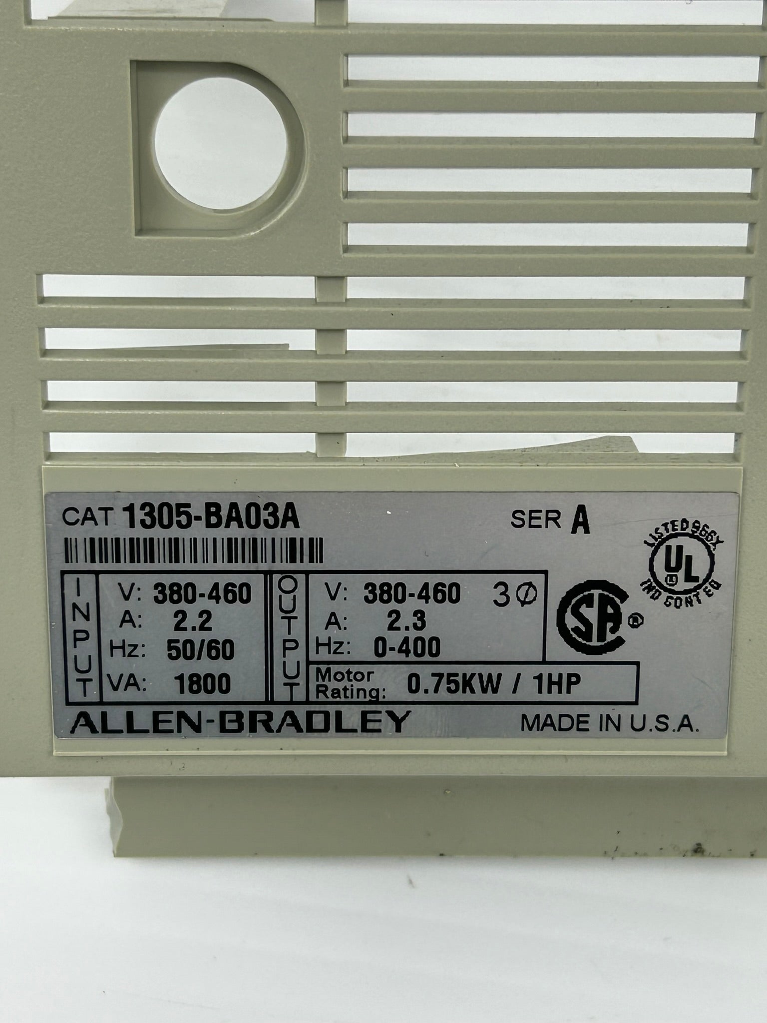 Allen-Bradley 1305-BA03A Drive Series A 0.75kW/1HP - Missing Top Cover