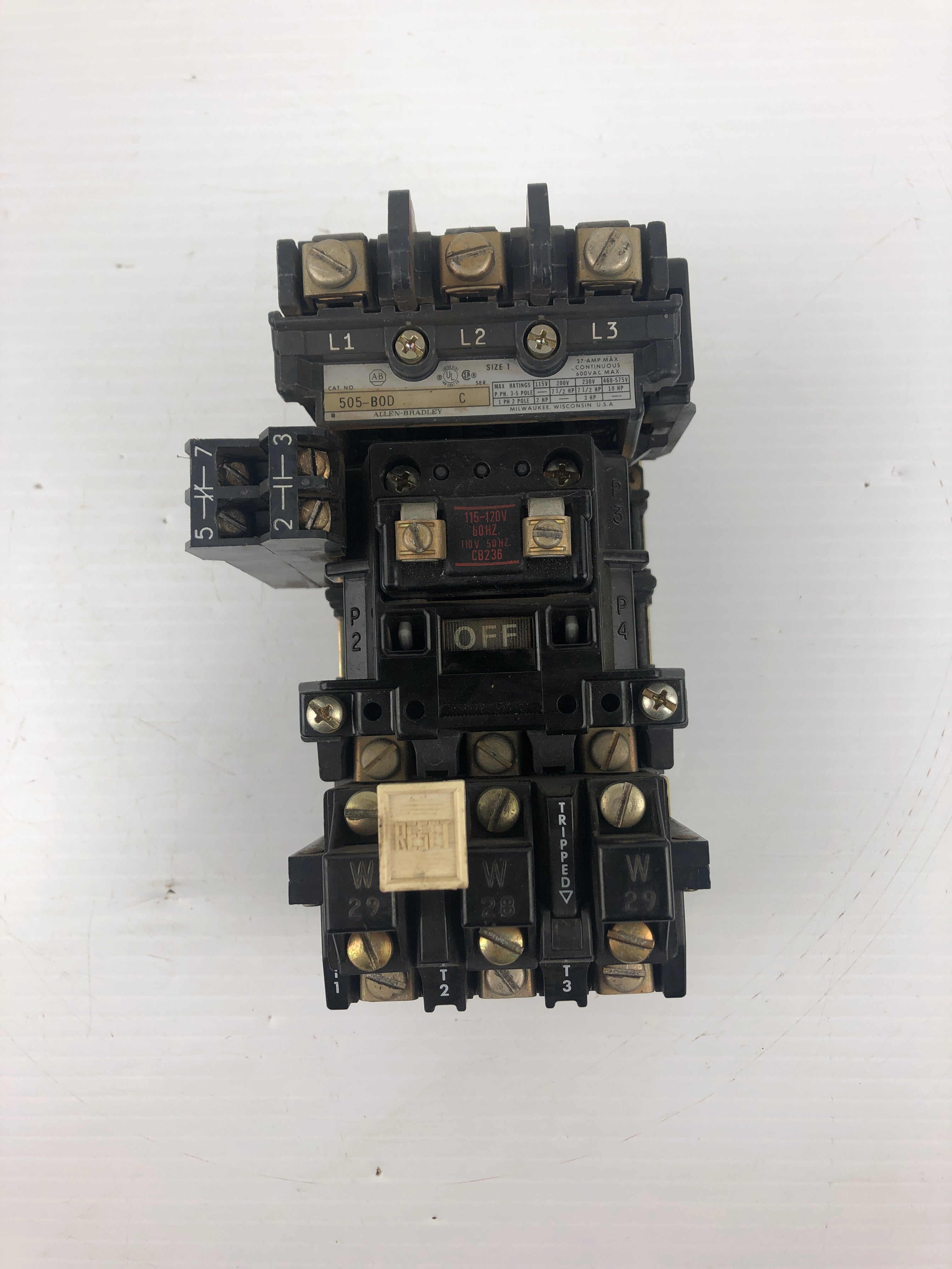 Allen-Bradley 505-B0D Reverse Motor Starter Series C 600VAC 505-BOD Size 1