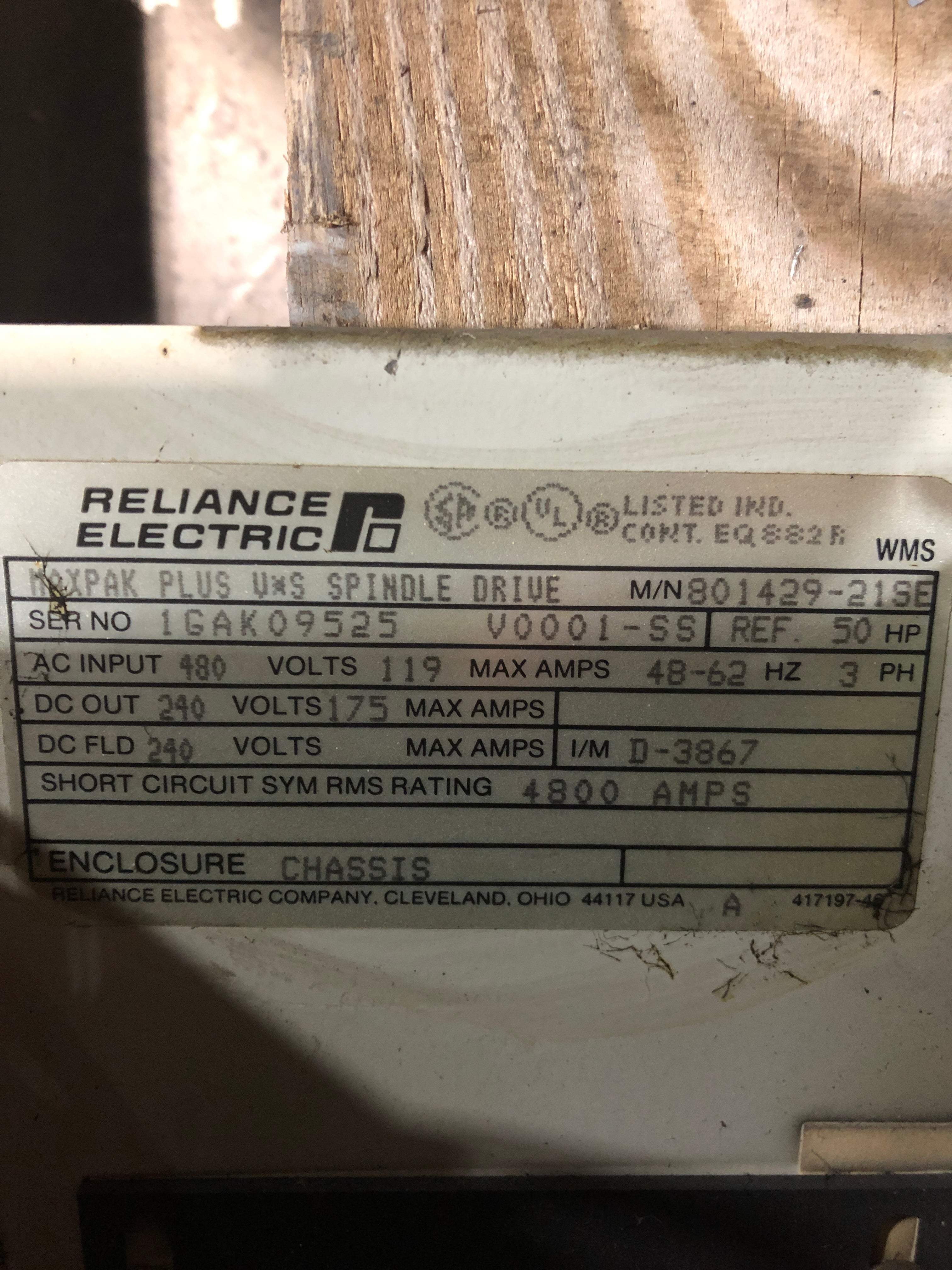 Reliance Electric 801429-21SE MaxPak Plus VS Spindle Drive 50 HP 3 PH