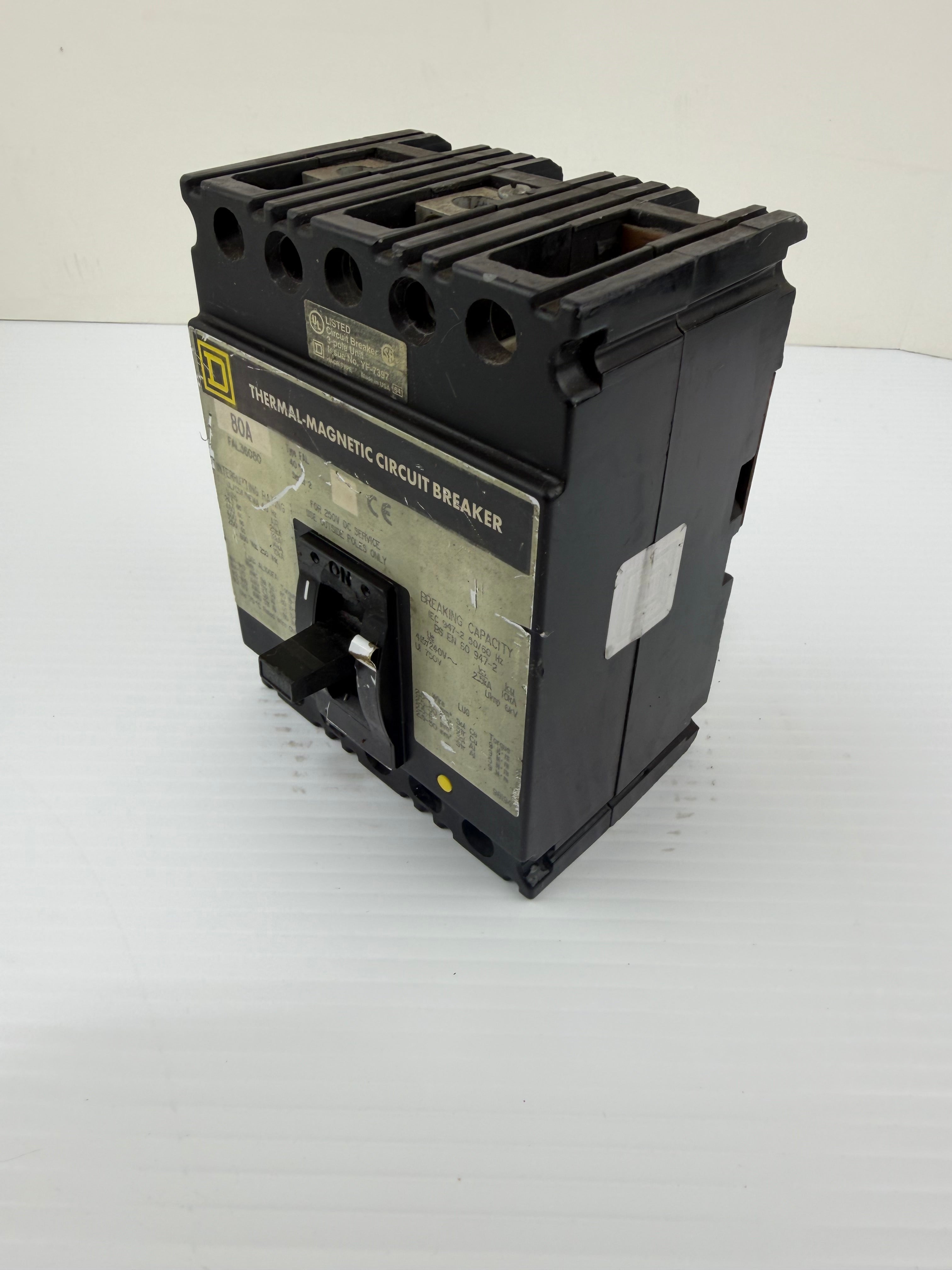 Square D Circuit Breaker FAL36080 80 Amp 600 VAC 250 VDC 240/480 V