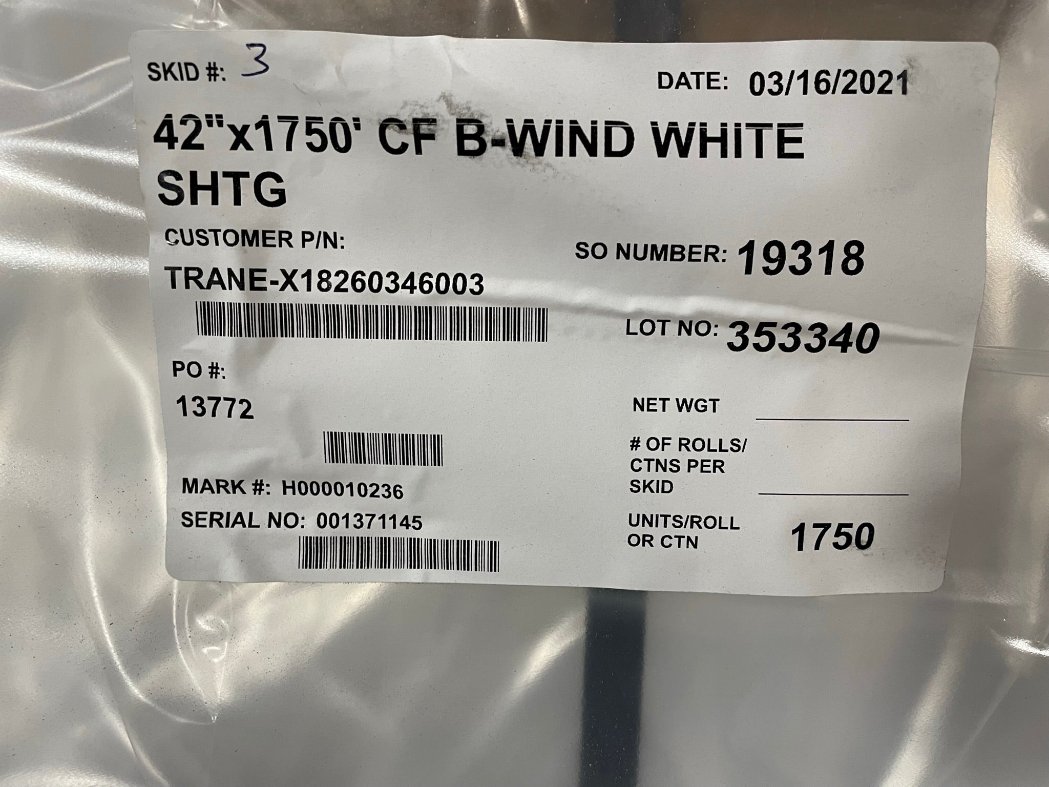 CF B-Wind Sheeting Plastic White 31.5-54" Wide For RVs, Boats, Vehicle Wrap